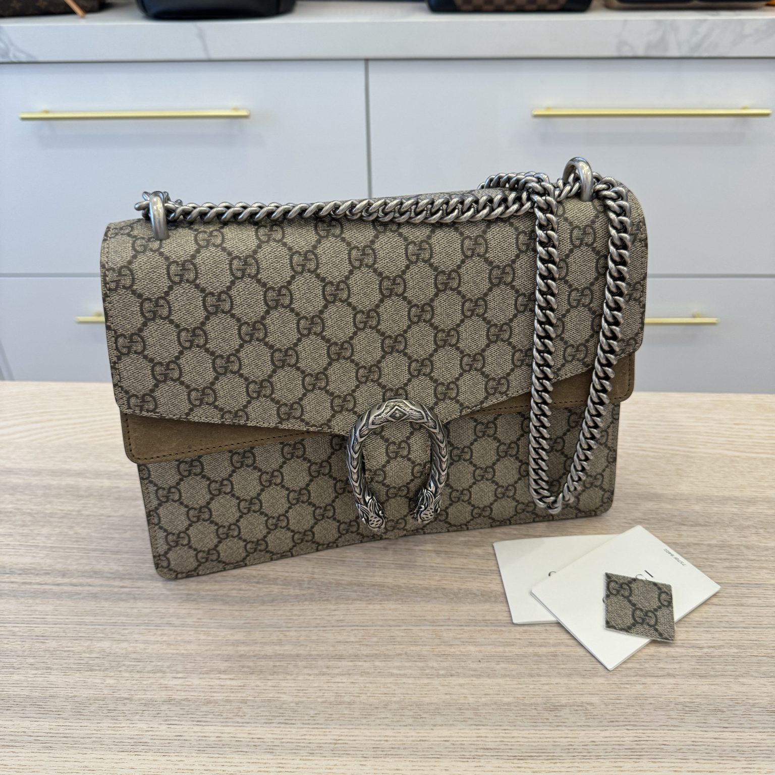 Gucci GG Supreme Monogram Medium Dionysus Shoulder Bag Taupe