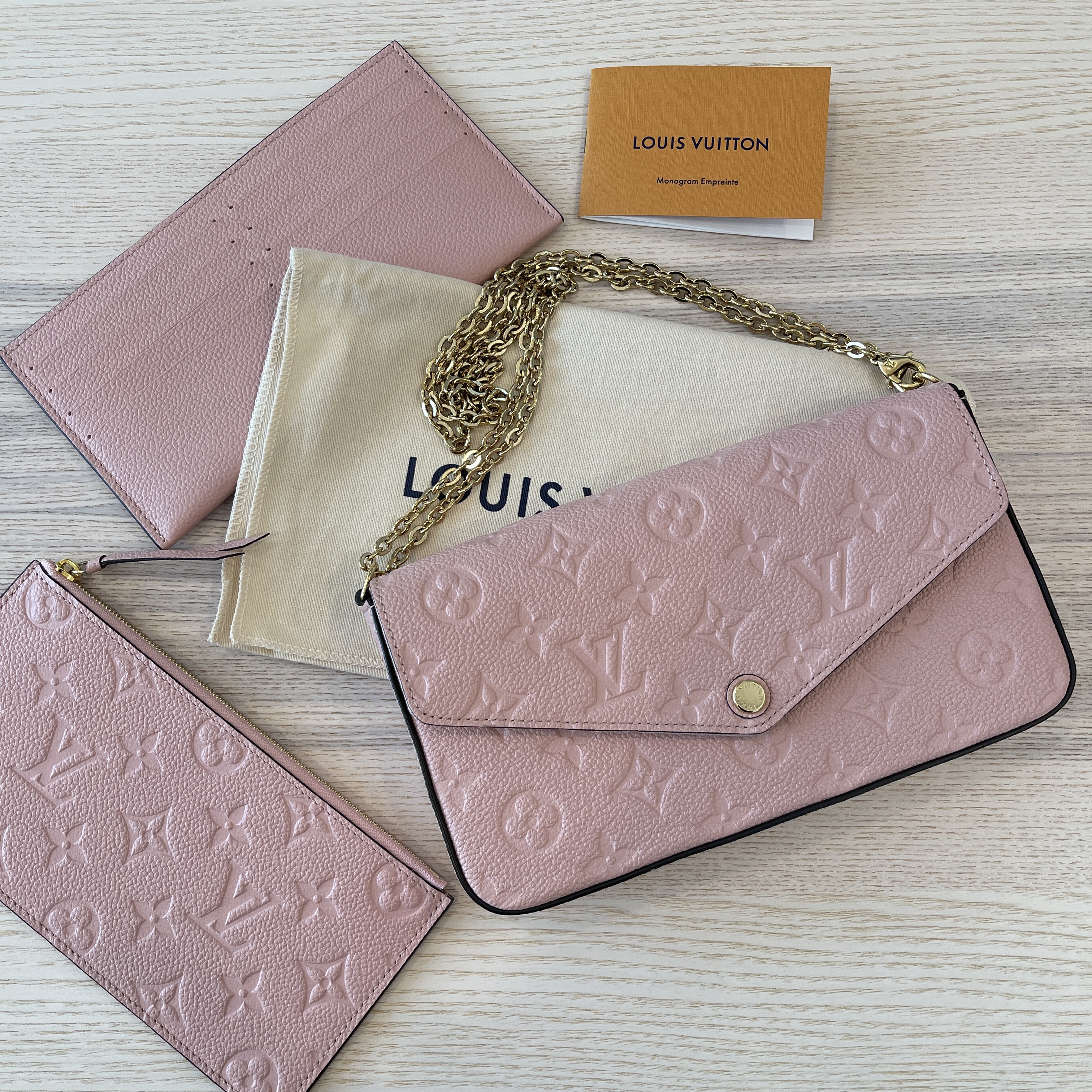 Louis Vuitton Rose Poudre Monogram Empreinte Leather Pochette Felicie Bag  Louis Vuitton