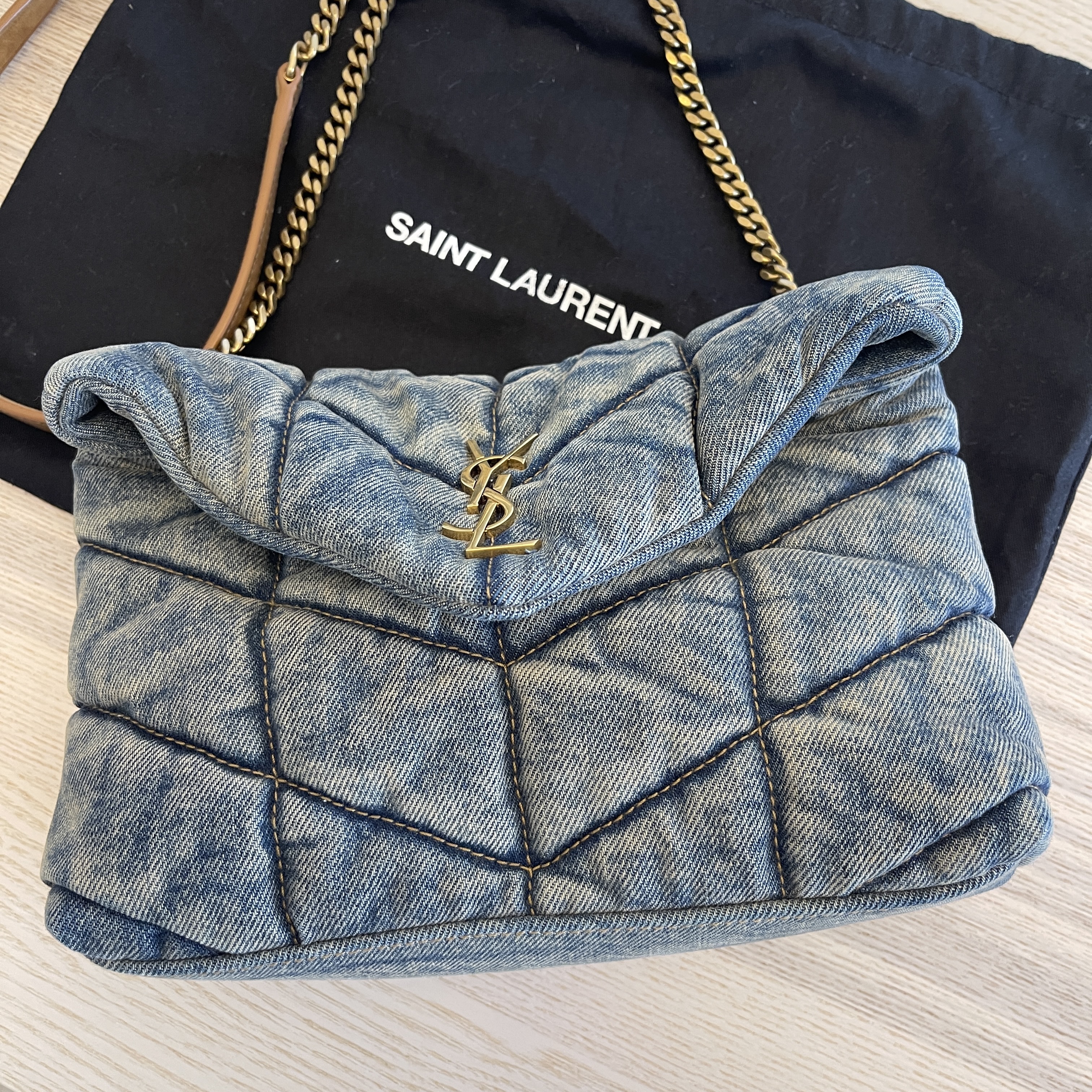 Saint Laurent Womens Denim Azur/lt Azur Loulou Puffer Mini Cotton