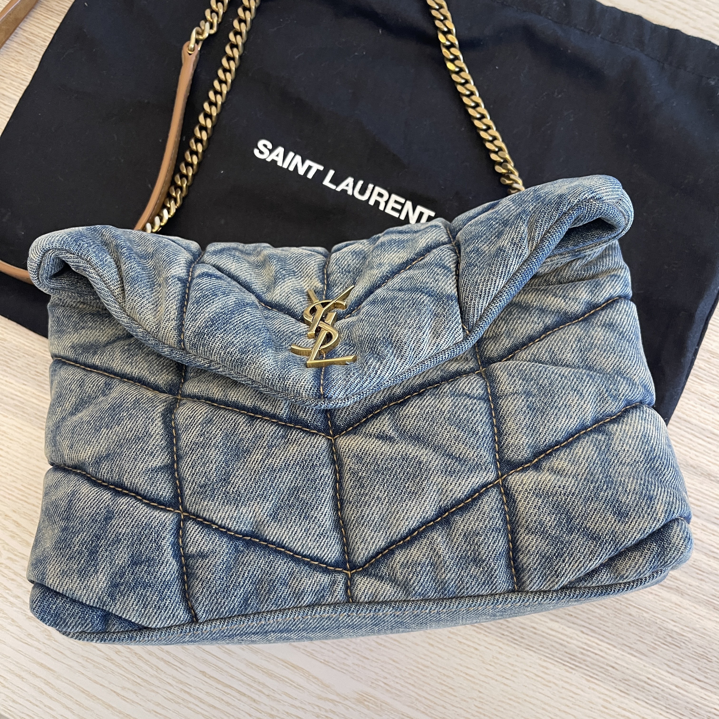 Saint Laurent Womens Denim Azur/lt Azur Loulou Puffer Mini Cotton-blend  Shoulder bag - ShopStyle