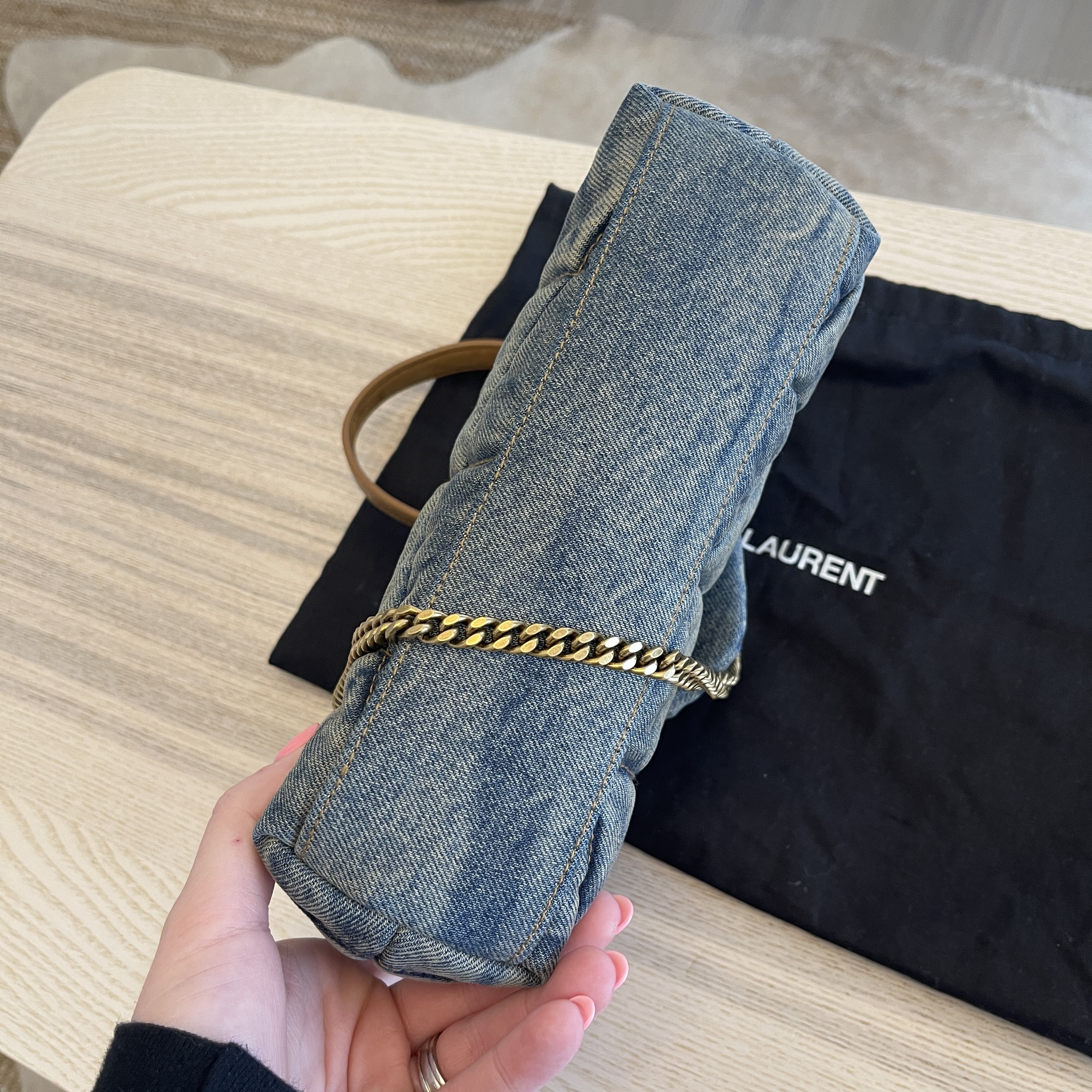 Saint Laurent Womens Denim Azur/lt Azur Loulou Puffer Mini Cotton-blend  Shoulder bag - ShopStyle