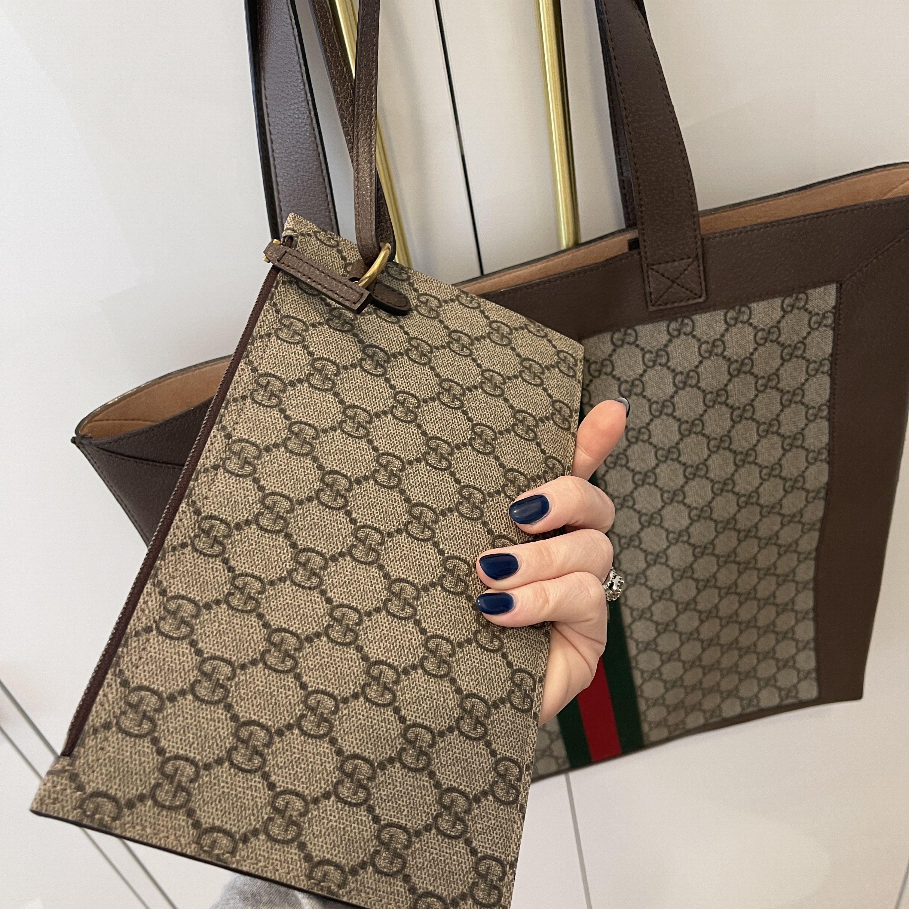 Gucci GG Supreme Monogram Web Animalier Bee Vertical Brown Tote