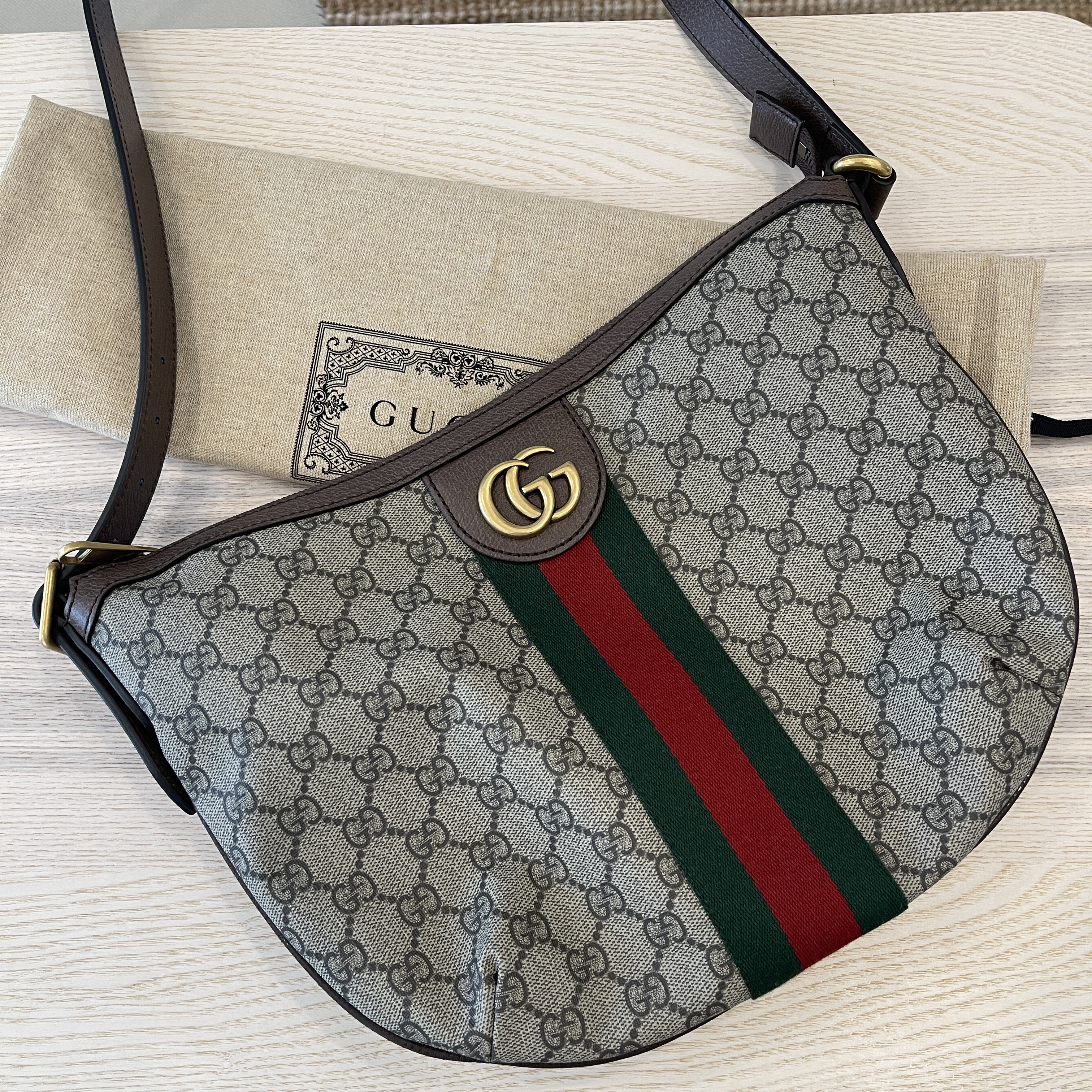 Gucci Monogram Web Medium Half Moon Hobo