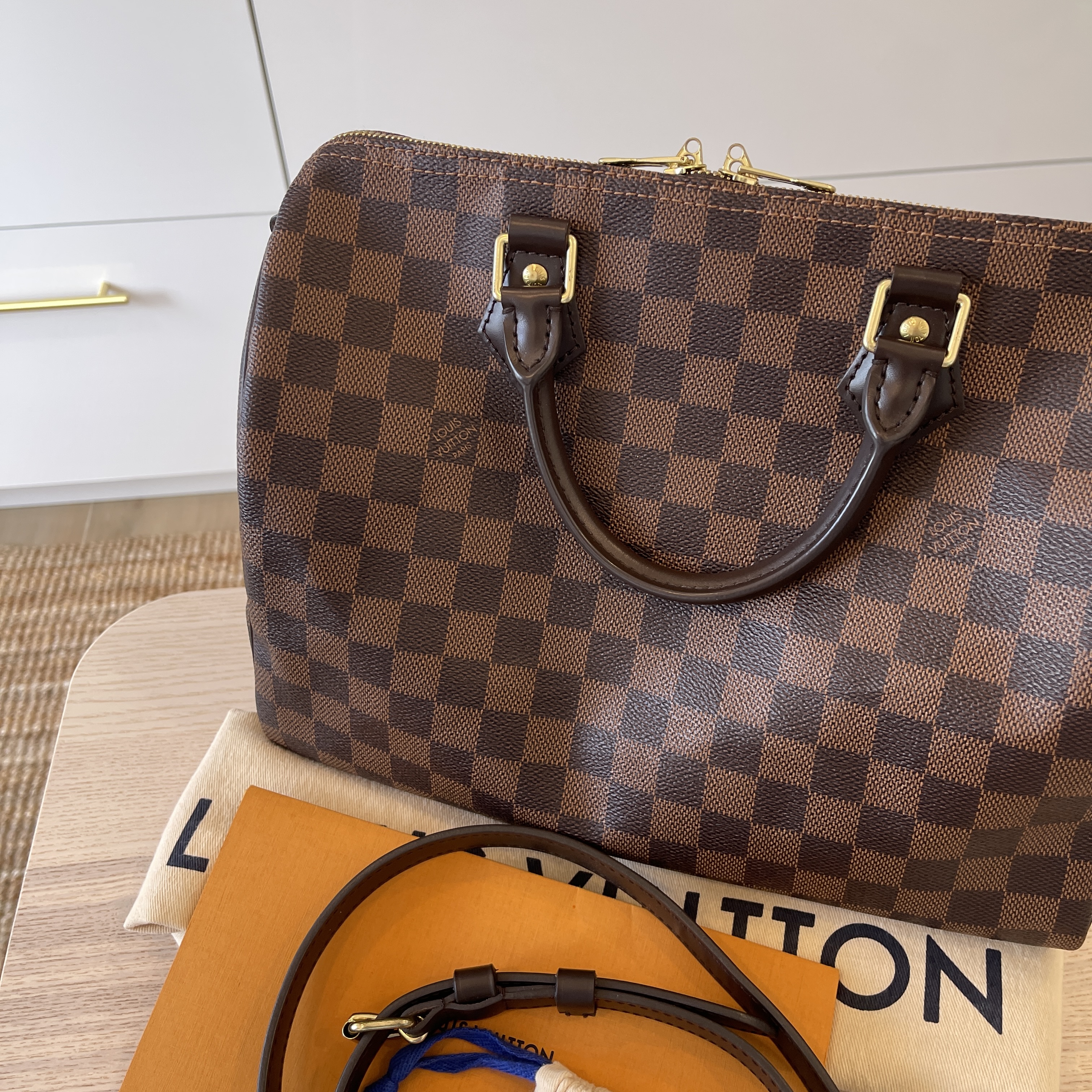 2019 RECEIPT Louis Vuitton Damier Azur Bandouliere Speedy 30 STRAP