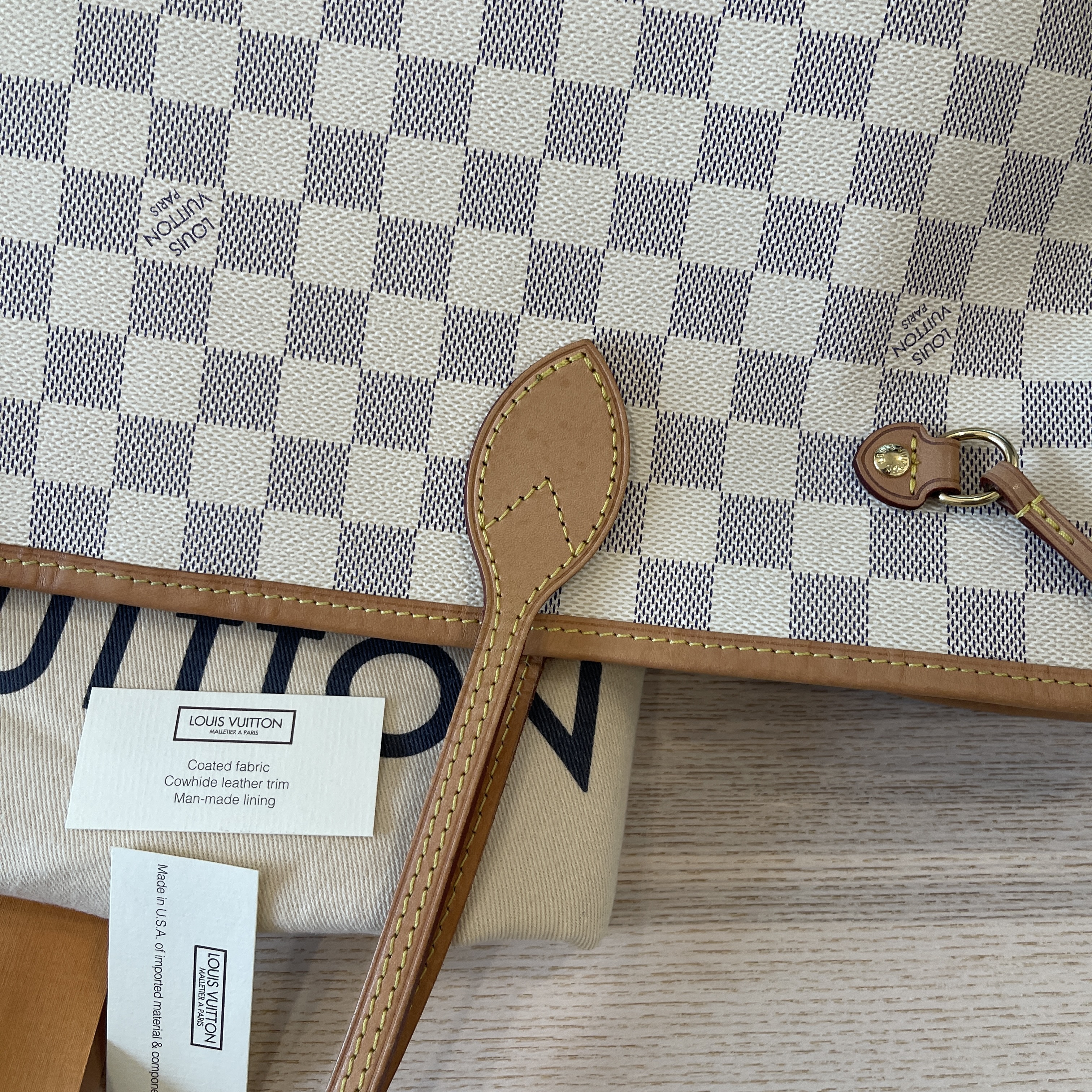 Louis Vuitton Neverfull Damier Azur GM Rose Ballerina Lining