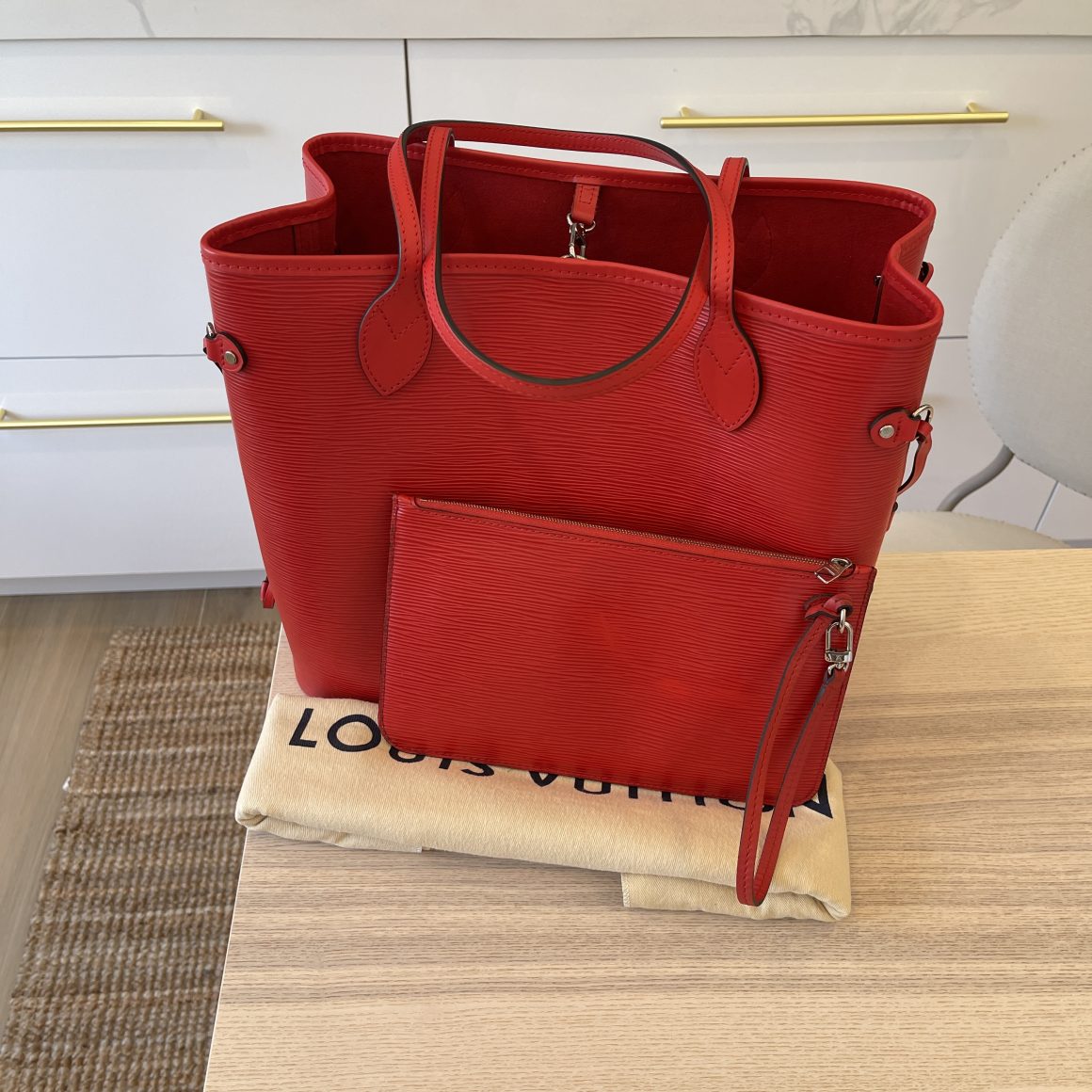 Authentic LOUIS VUITTON Neverfull MM Epi Tote Bag M41318 Red