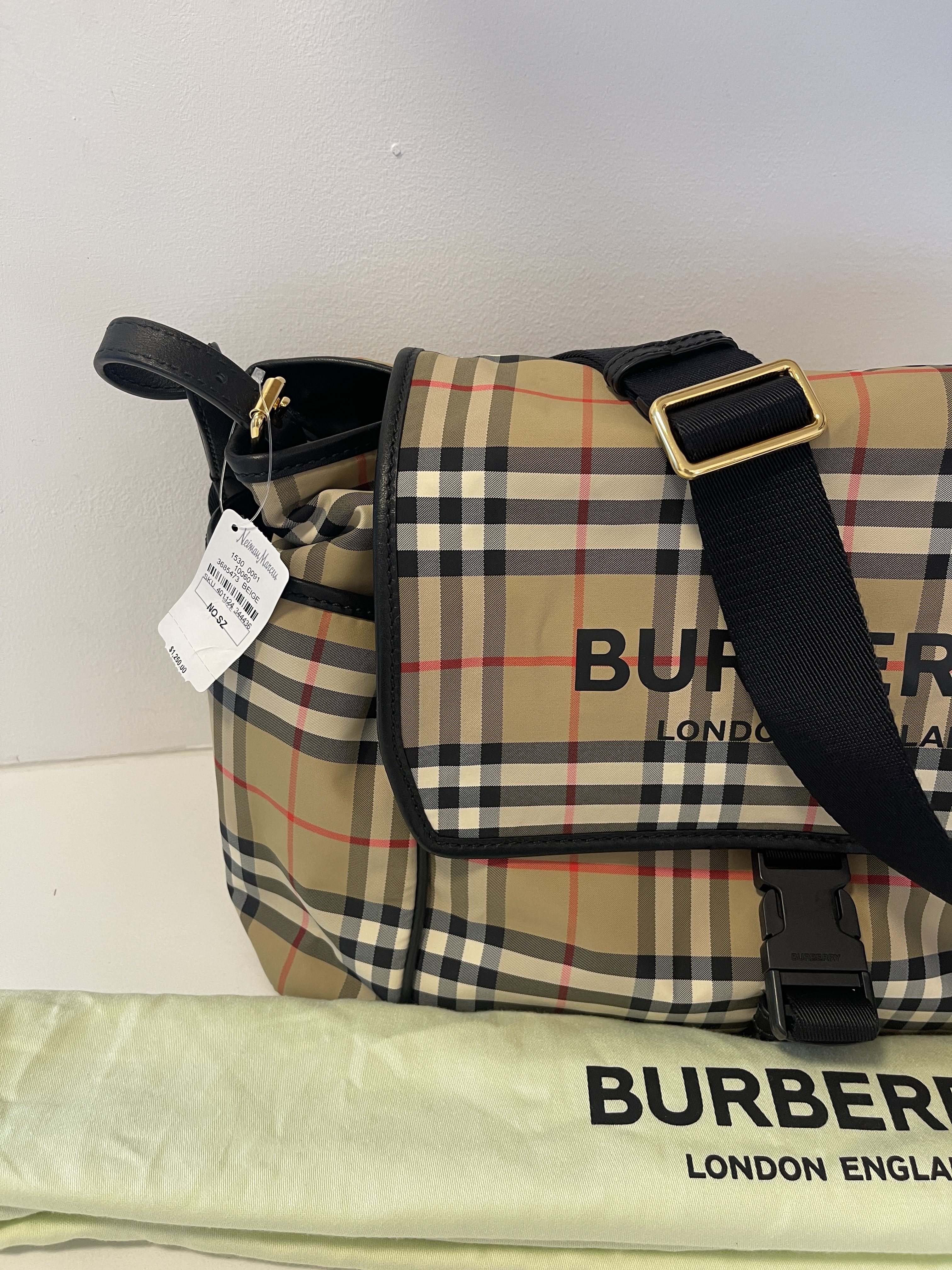 Burberry Beige House Check Canvas and Leather Aurelia Diaper Bag Burberry