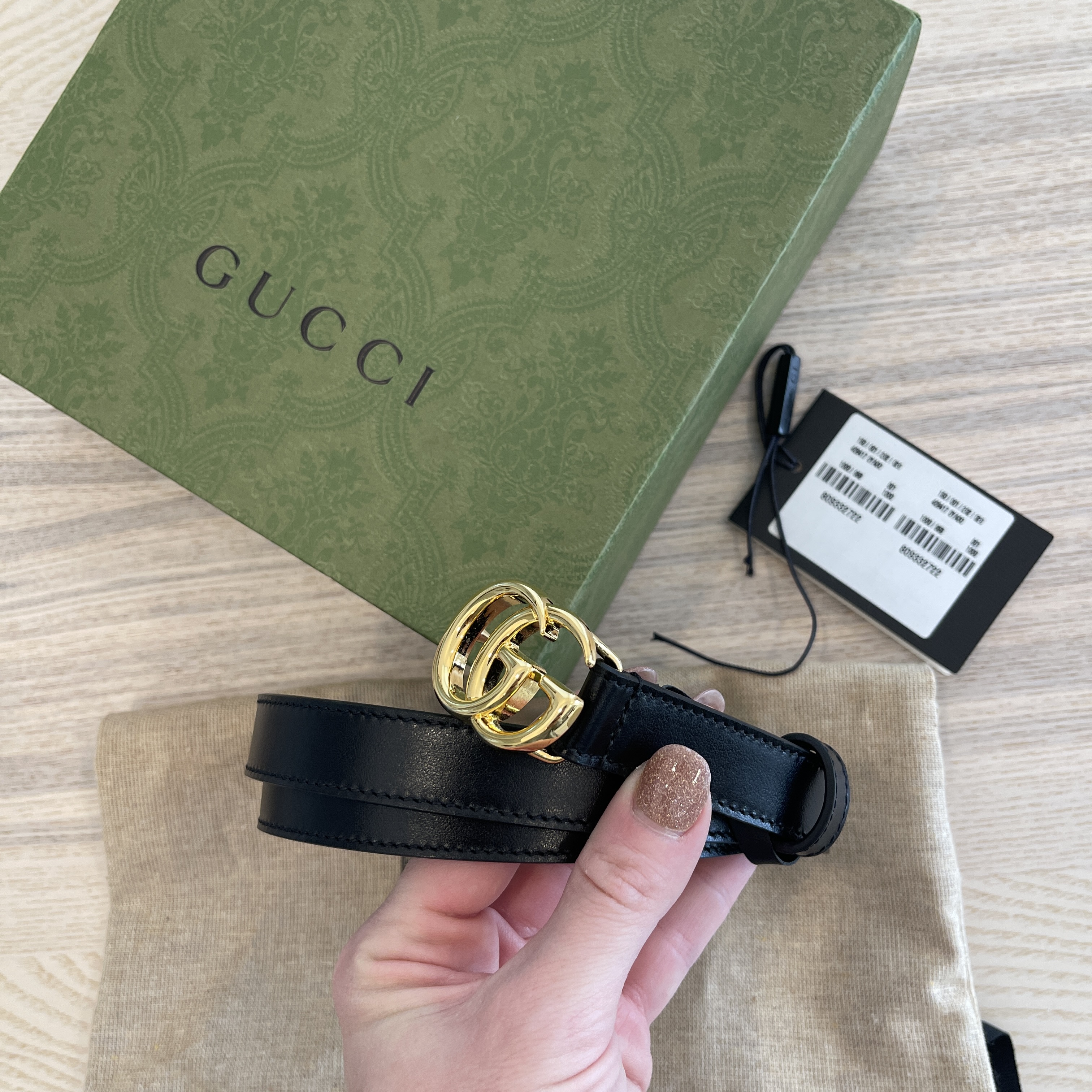 Gucci Leather Belt with Double G Buckle Black .8 Inches 95/38