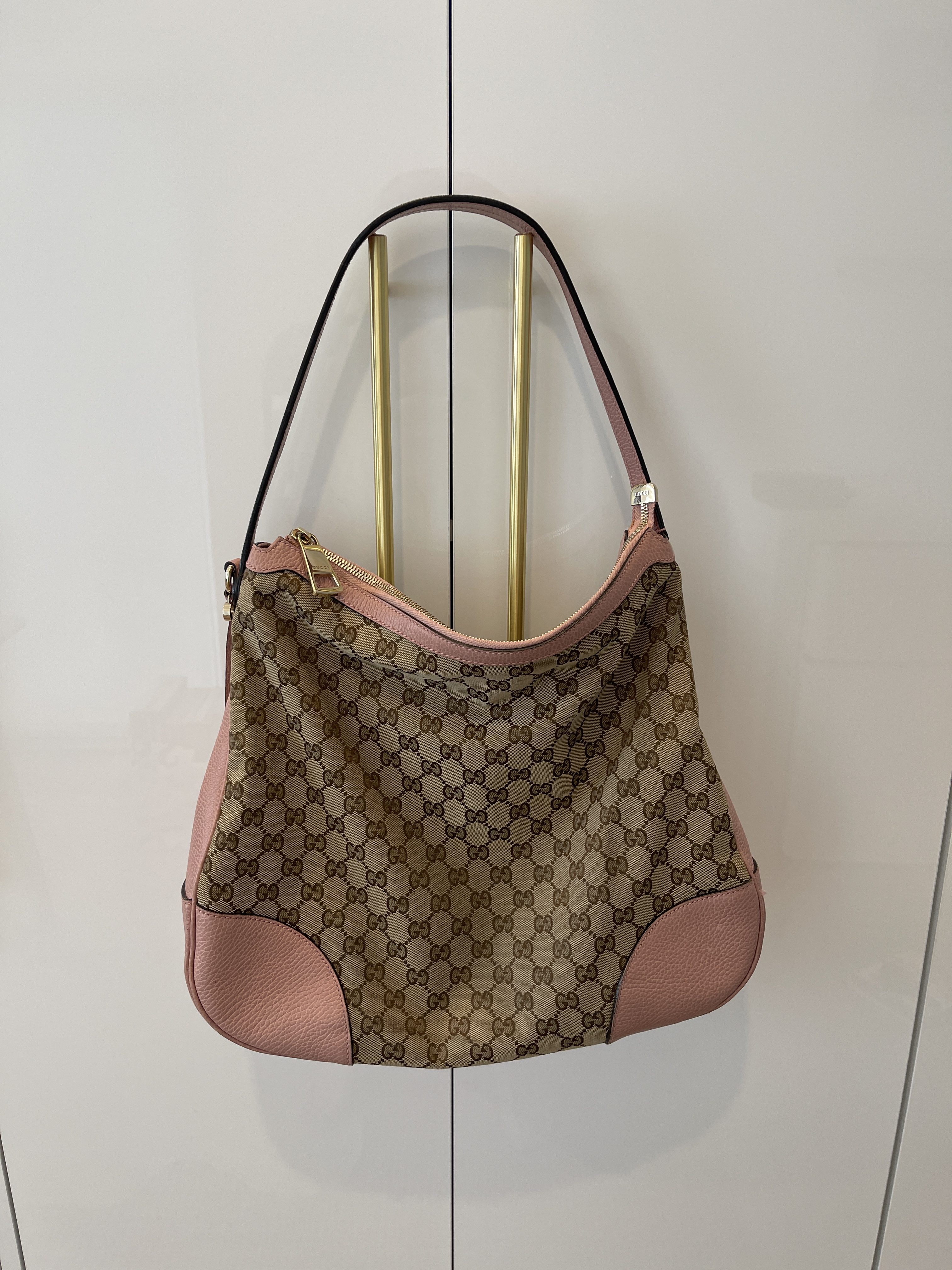 GUCCI Large Bree GG Canvas Hobo Bag Brown 449244