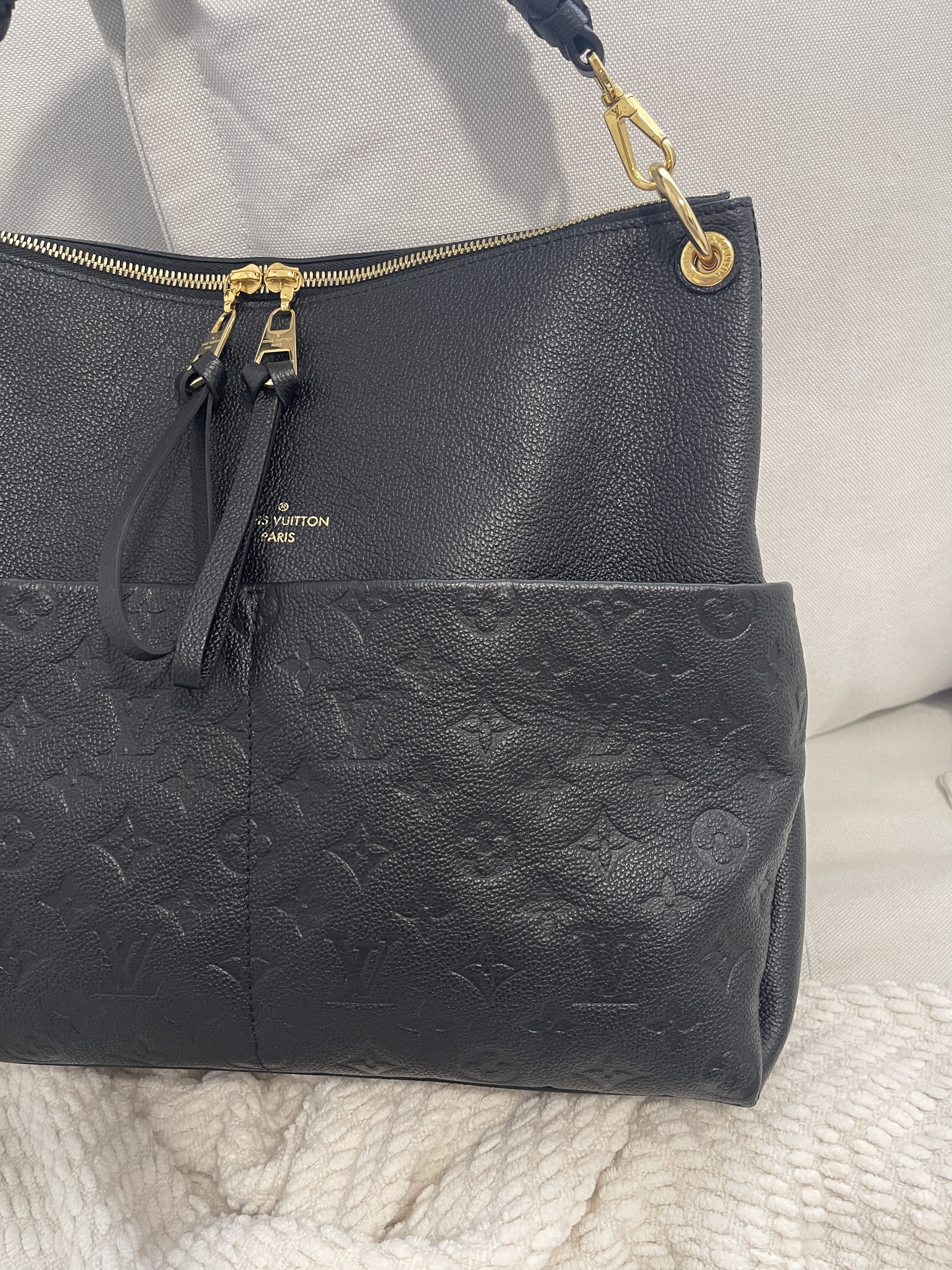 Louis Vuitton Selene MM Medium Hobo Tote Crossbody Mahina Leather Blac –  Gaby's Bags