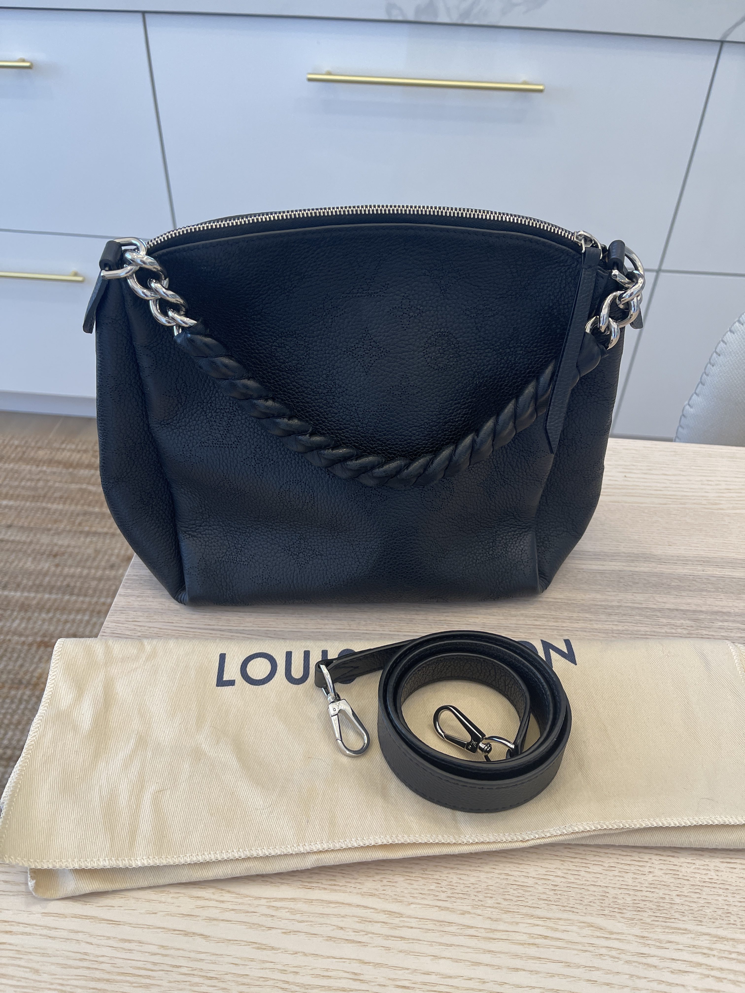 LOUIS VUITTON black Mahina leather BABYLONE CHAIN BB Shoulder Bag