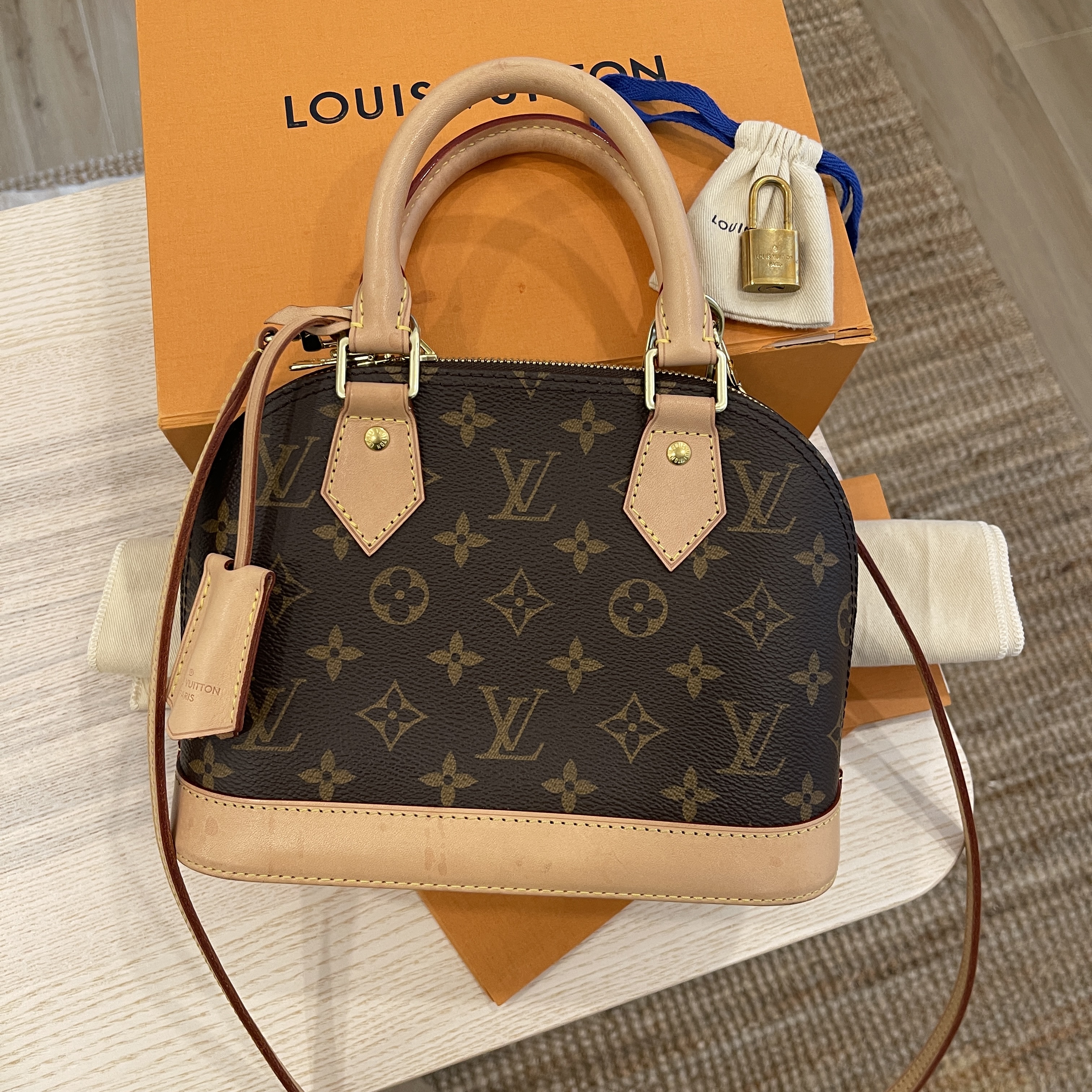 Louis Vuitton Monogram Alma BB Canvas Handbag w/Strap & Lock & Key