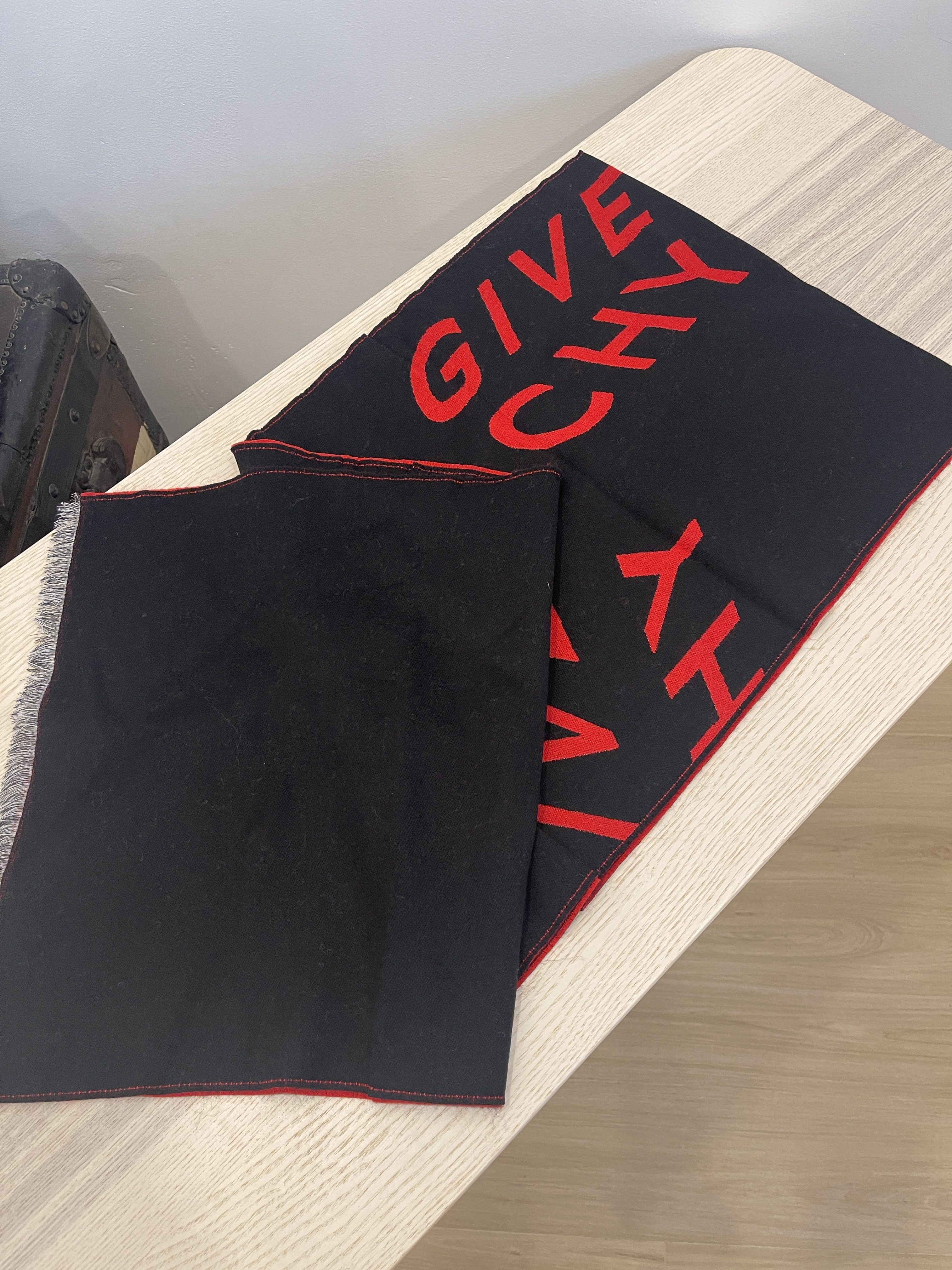 Givenchy Reversible Logo Wool, Virgin Wool & Silk Scarf Black and Red