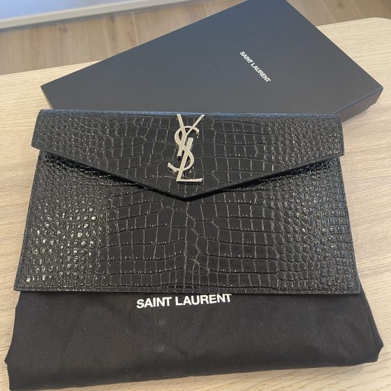 YSL uptown Mini Envelope Croc Embossed Leather bag with box