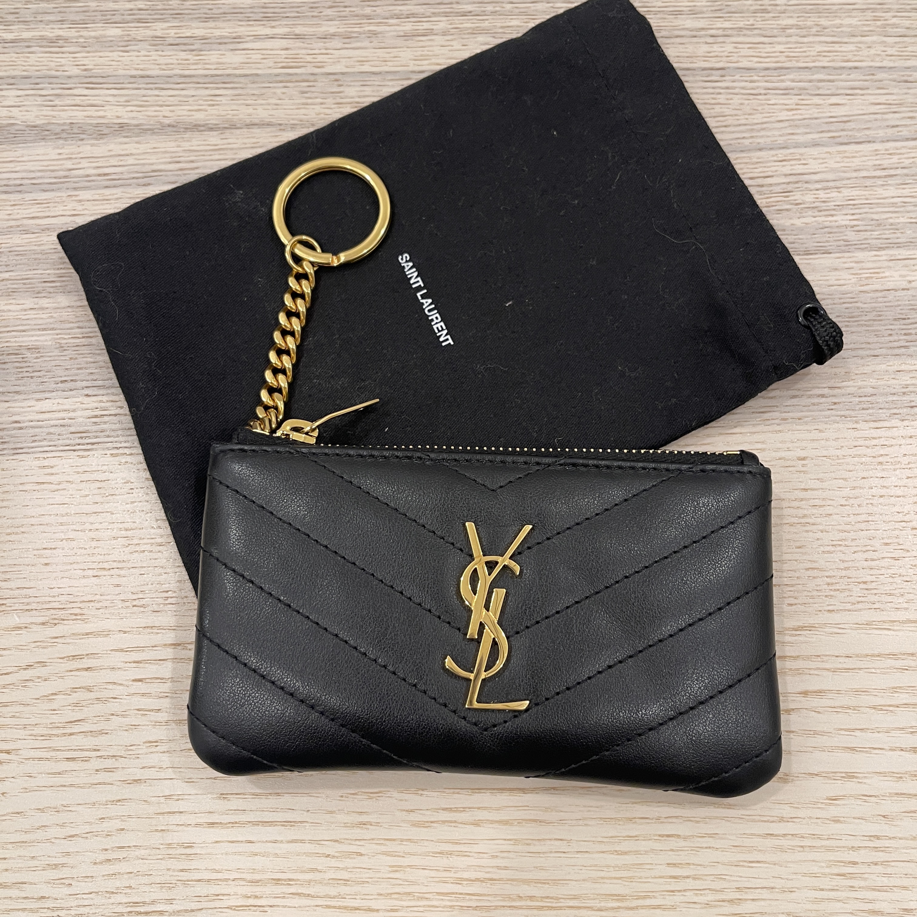 Monogram Saint Laurent Key Pouch In Black Matelassé Leather