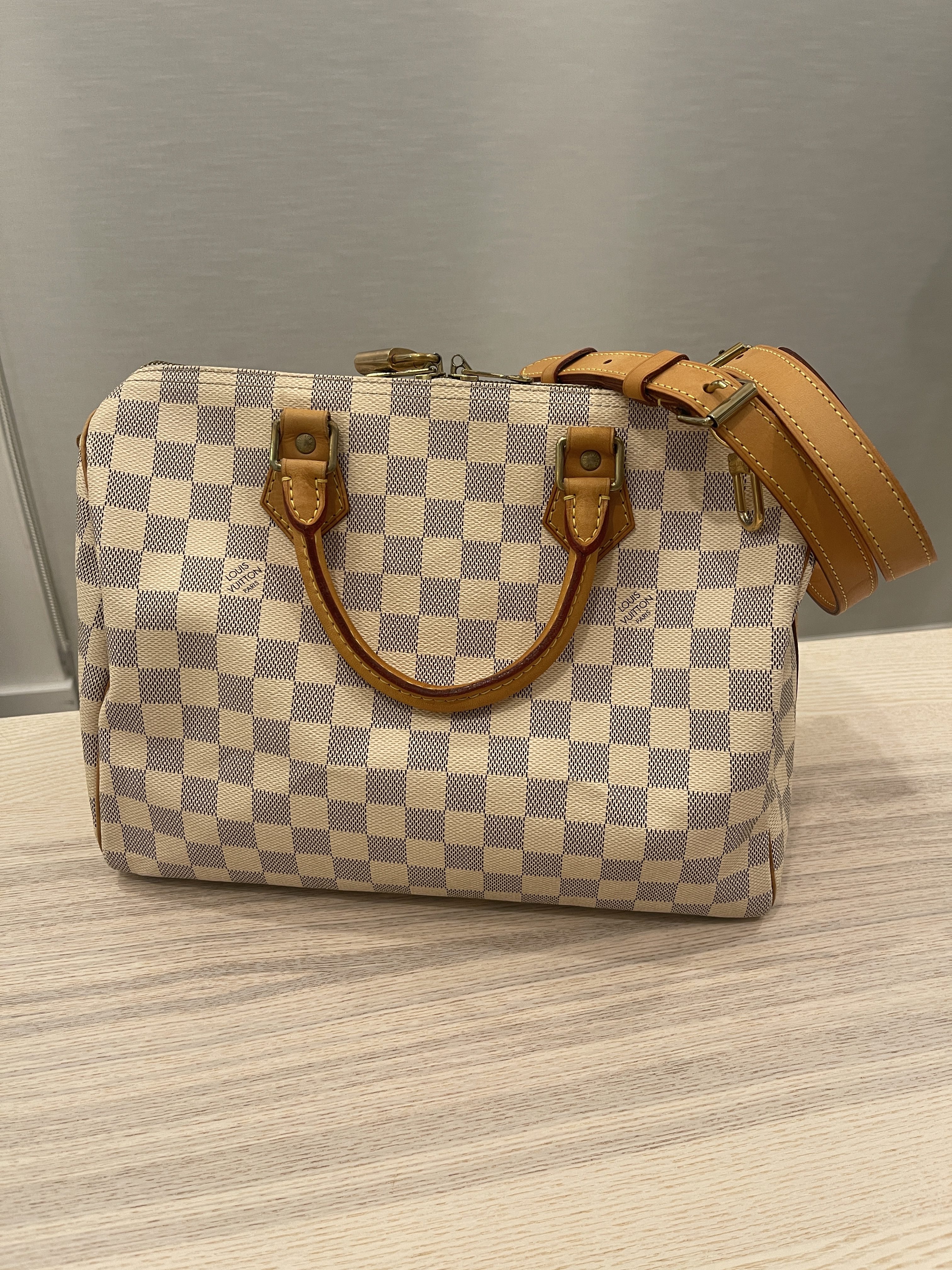 Louis Vuitton Speedy Bandouliere 30 Damier Azur in Coated Canvas with  Gold-tone - US