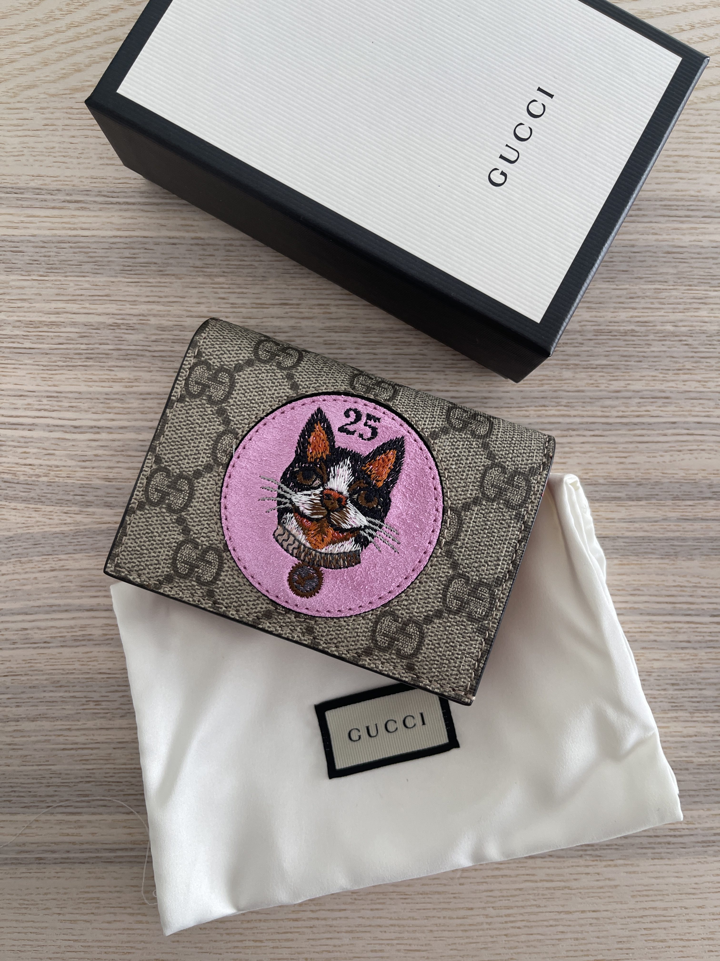 Gucci Card Case Wallet GG Supreme Rainbow Beige/Hibiscus Red - US