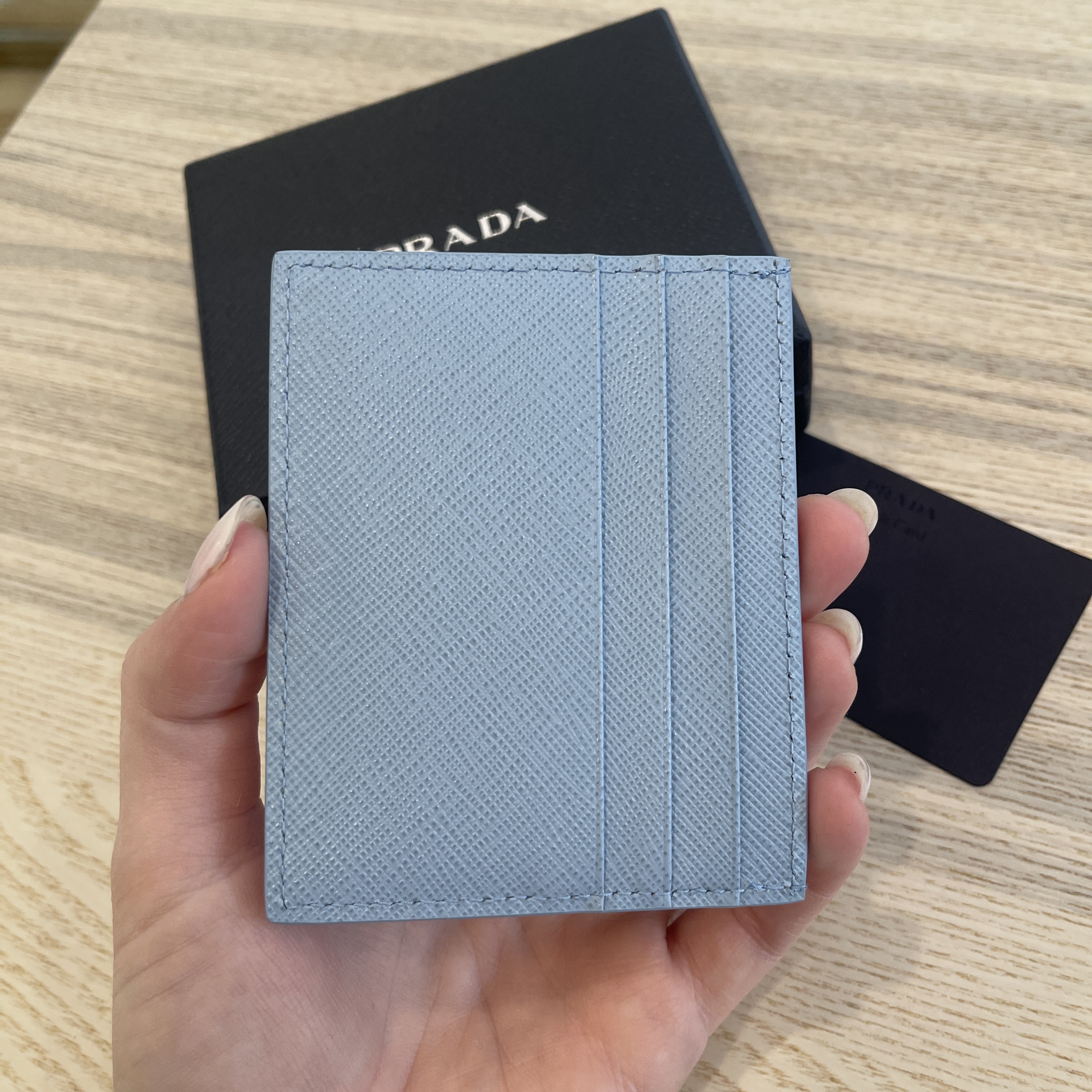 Prada Enamel-logo Saffiano-leather Cardholder in Blue for Men