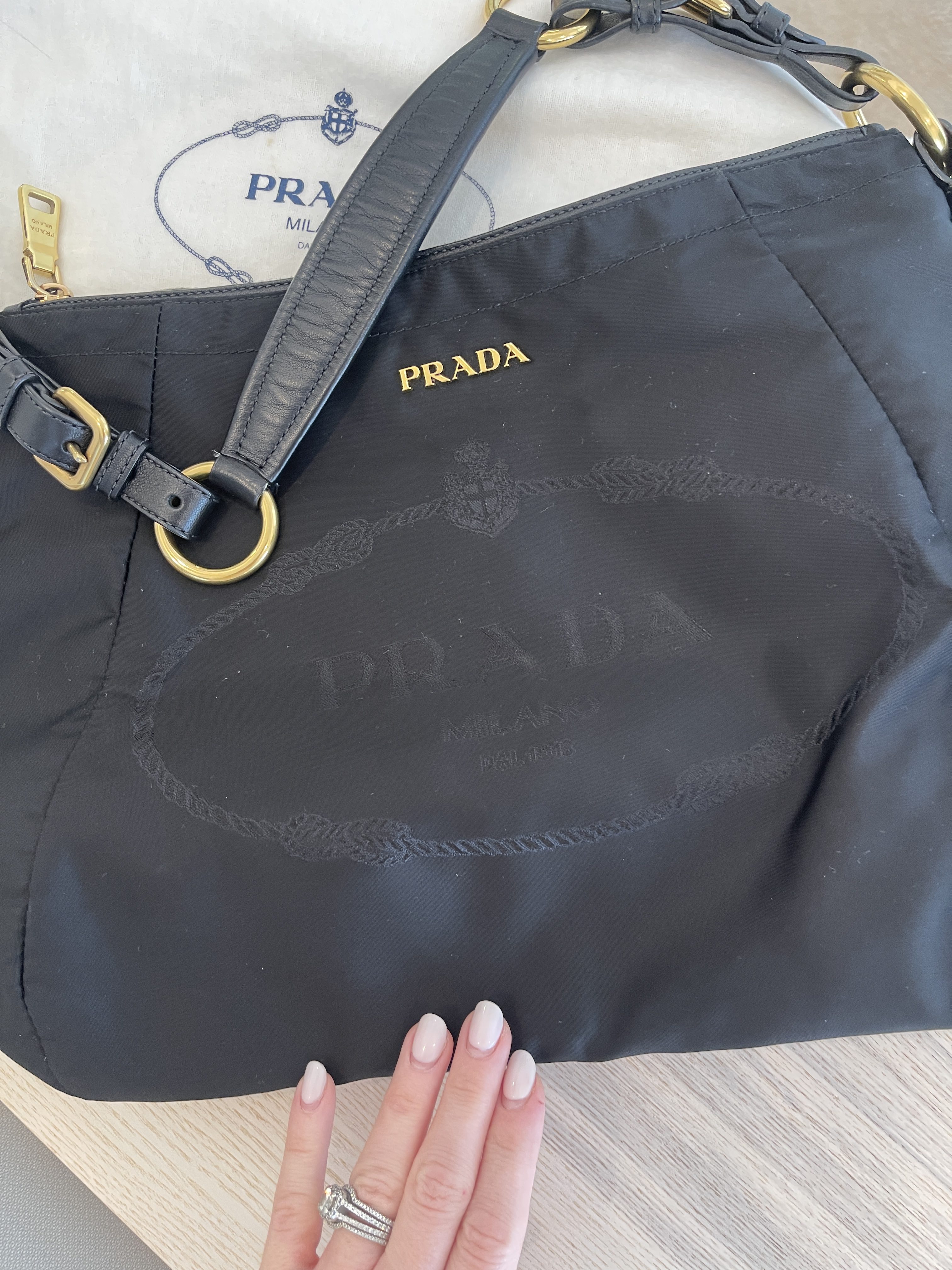 Authentic Prada Bauletto Tessuto / Saffian Dome Nylon Handbag