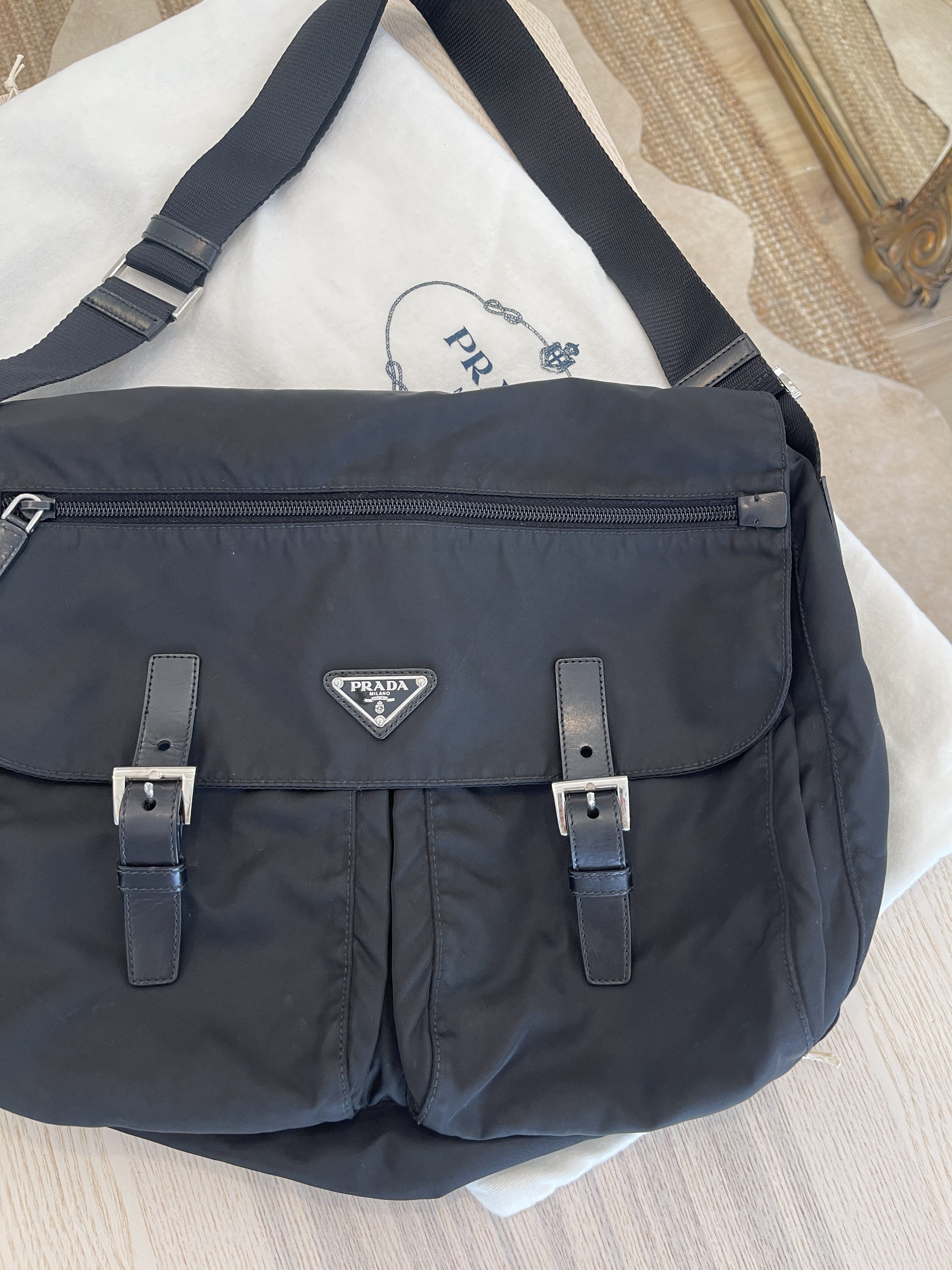 Prada Vela Nylon Messenger Bag BT6671 Black (Nero) – BRANDS N BAGS