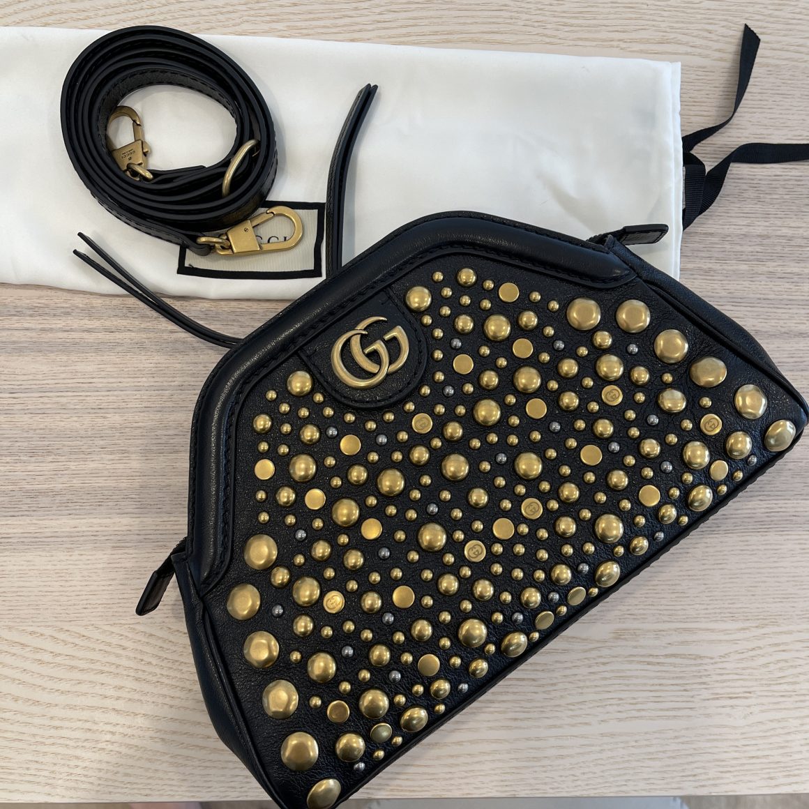 Gucci Small Re belle Studded Leather Crossbody Bag Black