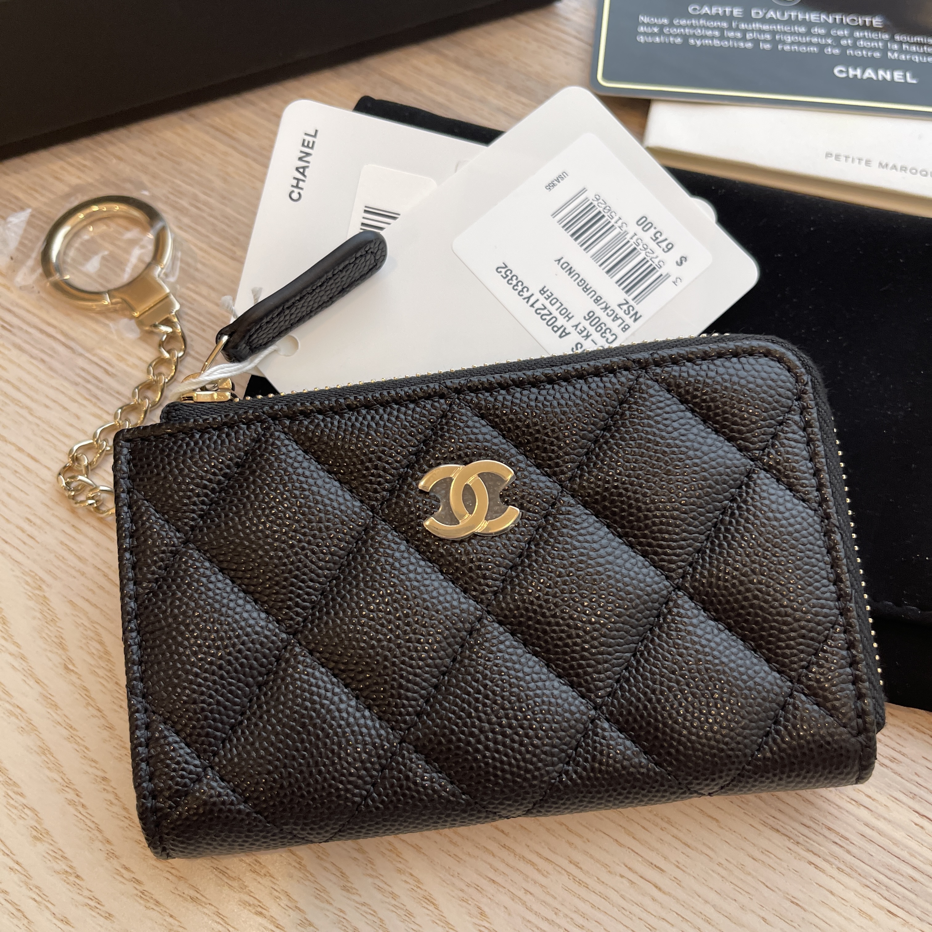 Chanel Shoulder Pochette Bag Key Ring Caviar Skin Black 3650409 99641
