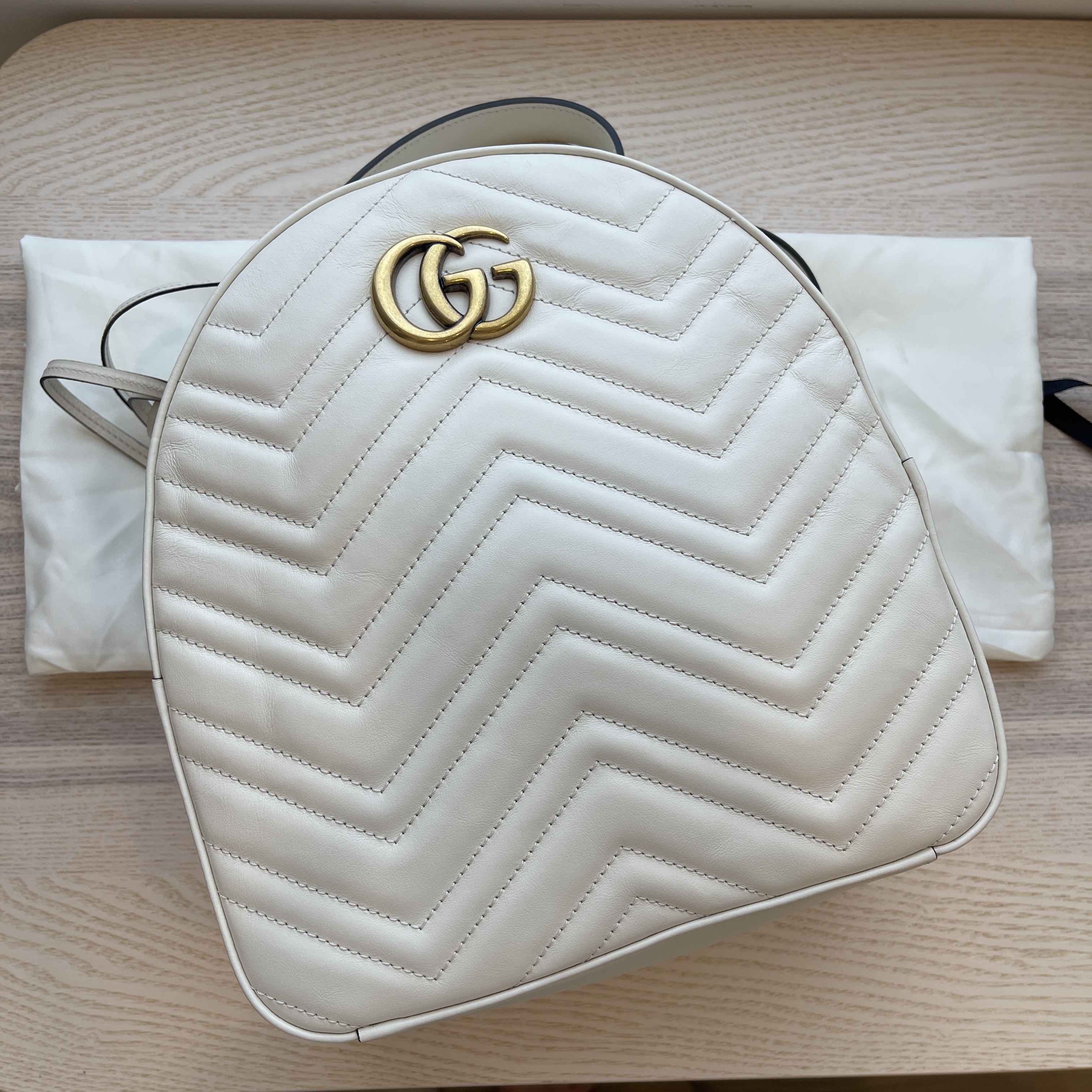 Gucci Calfskin Matelasse GG White Marmont Backpack
