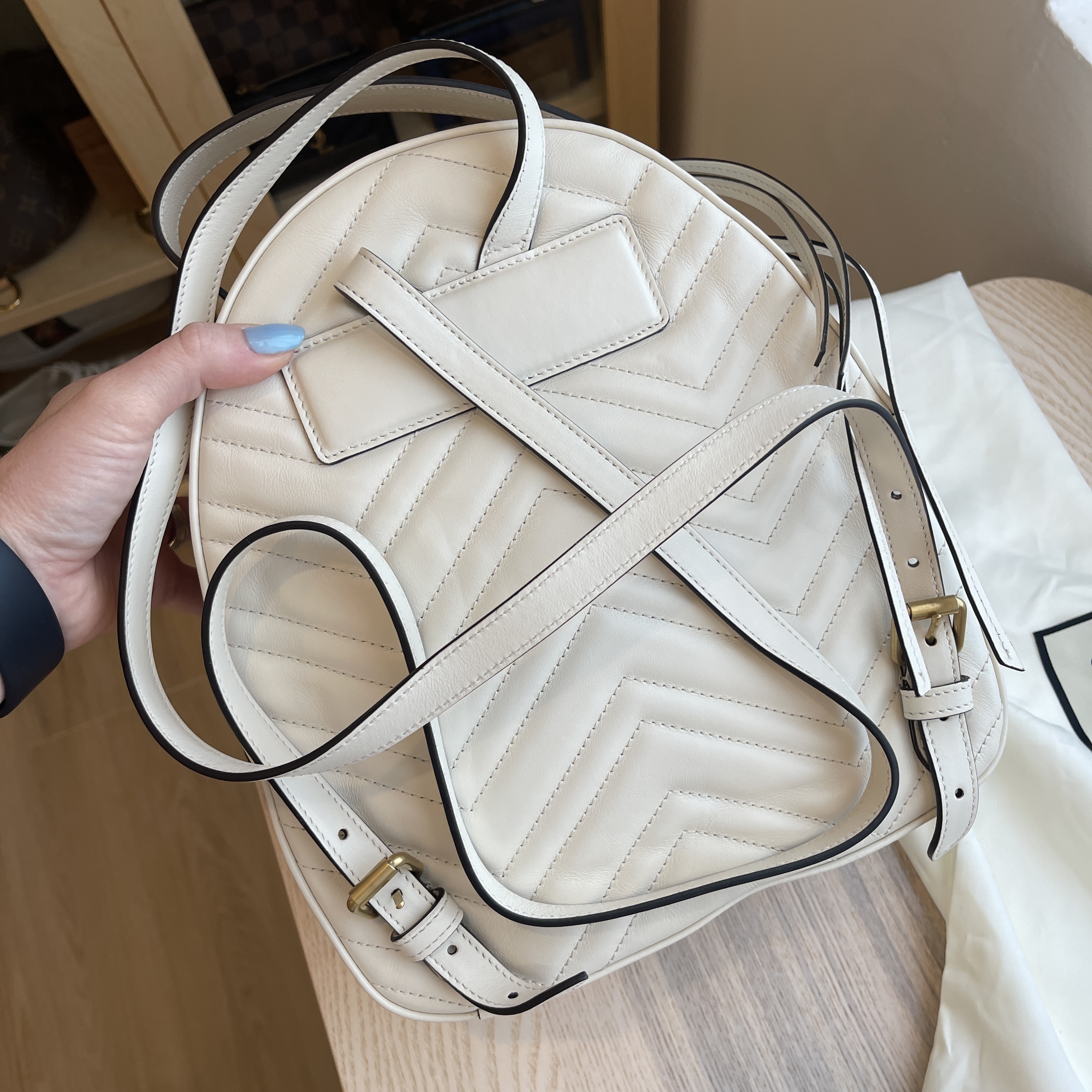 Matelasse Backpack Marmont GG White Calfskin Gucci