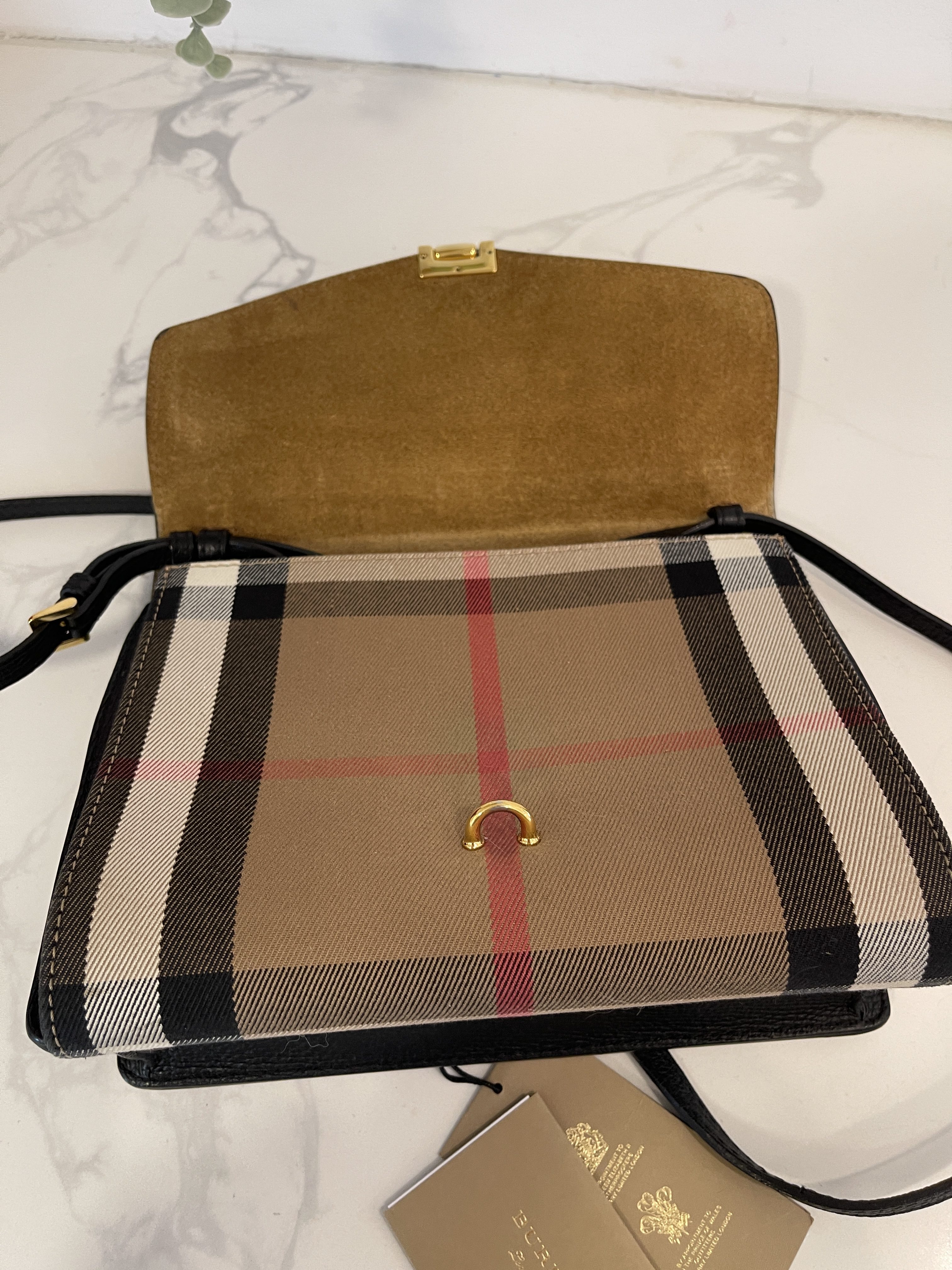 Burberry Bag, Black Derby Calfskin Vintage Check Small Macken