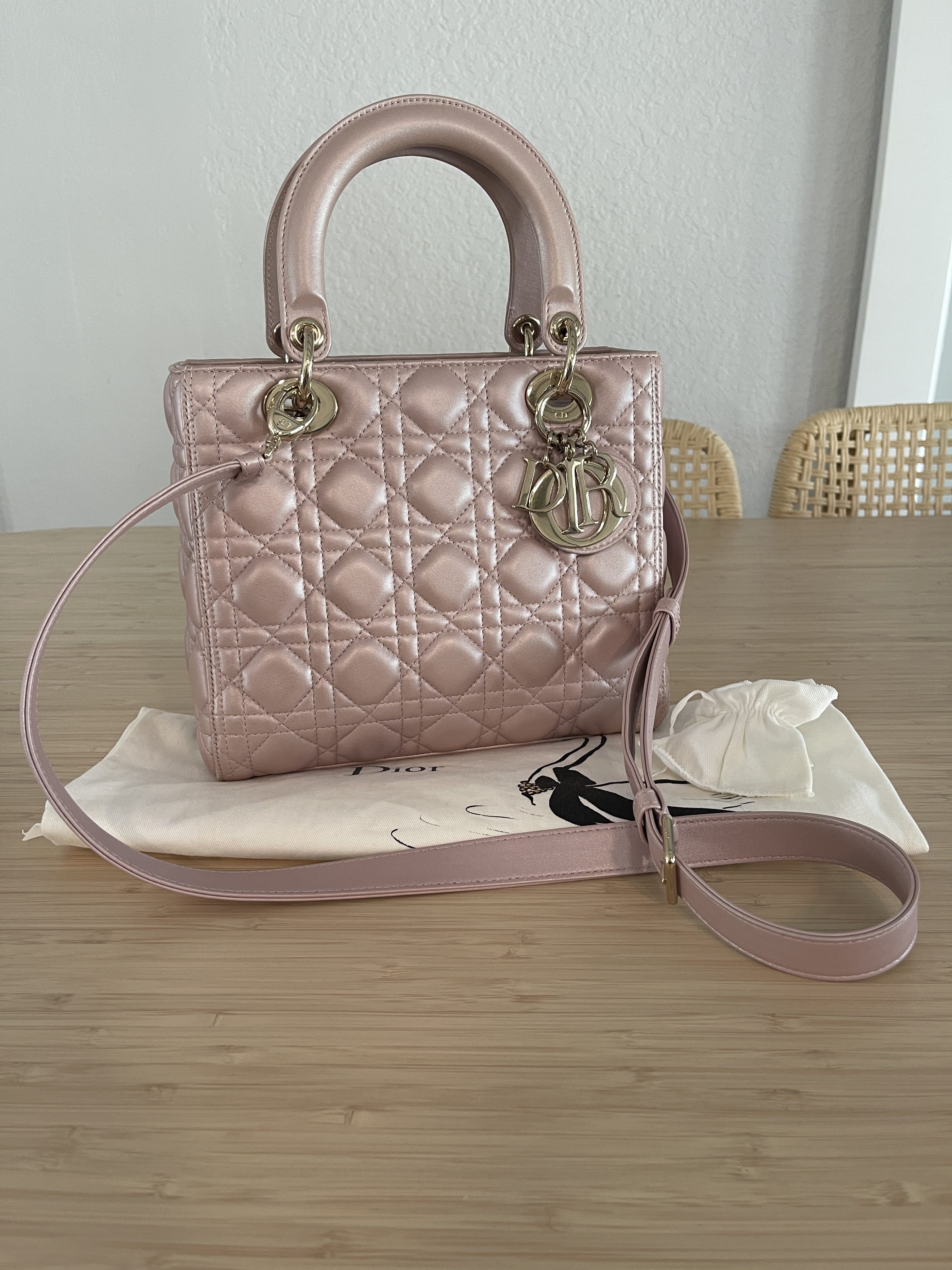 Brand New Lady Dior Medium Pearly Lotus Pink Lamb GHW  LuxuryLover