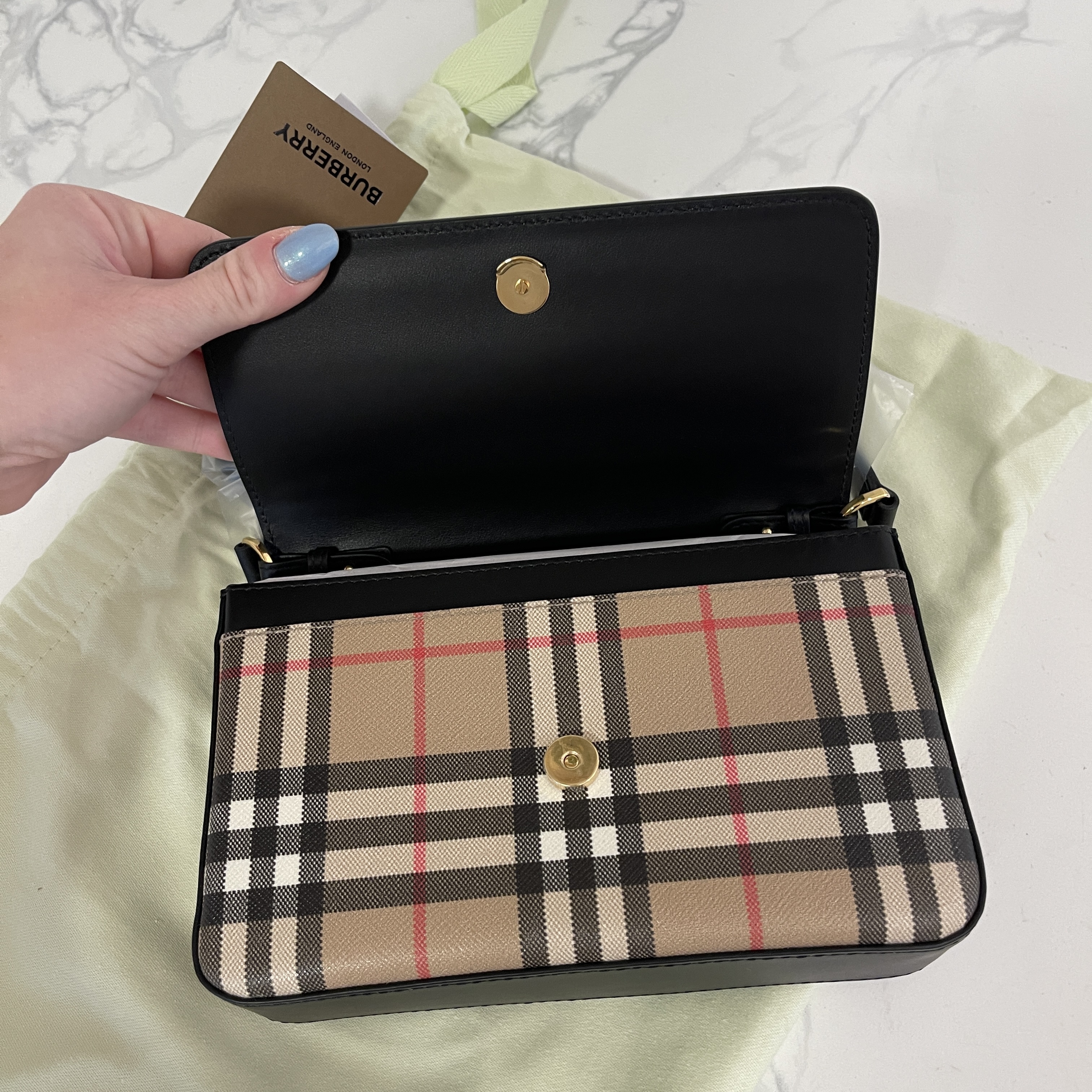 Burberry Hannah Check Leather Crossbody Wallet