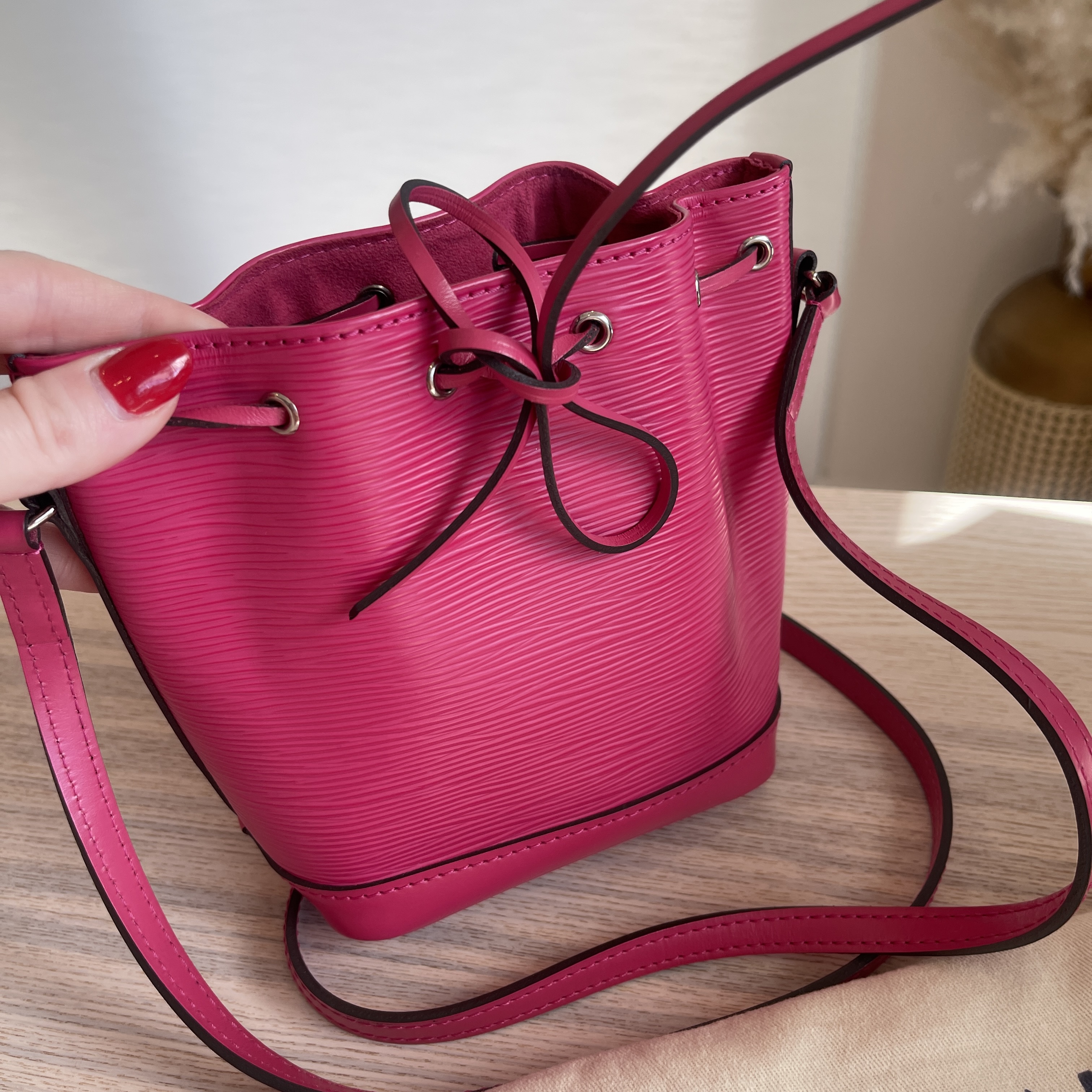 Louis Vuitton Monogram Coated Canvas Nano Noé Gold Hardware, 2020 (Very Good), Beige/Pink Womens Handbag