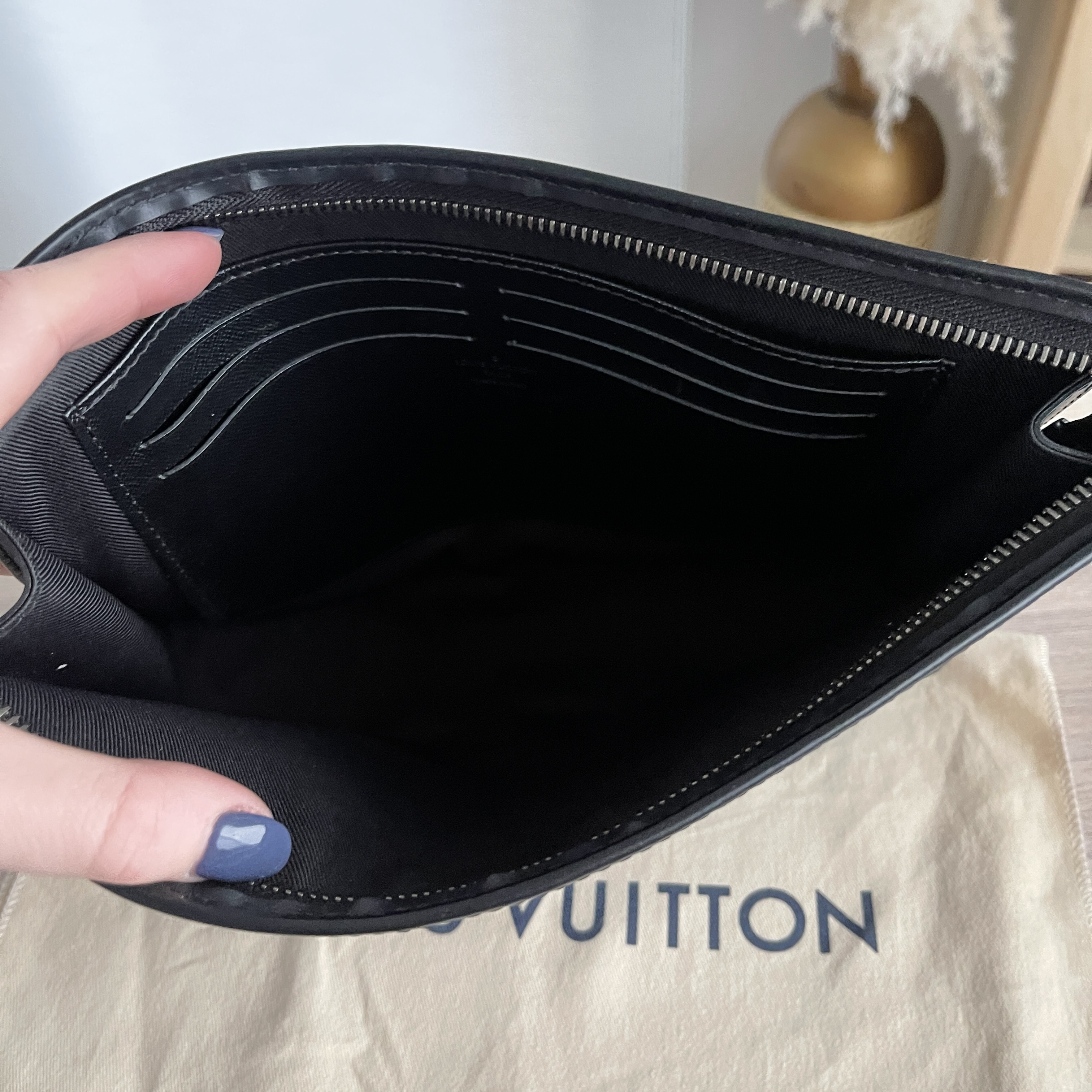 Louis Vuitton Monogram Eclipse Split Pochette Voyage MM Bag M63039 Silver  2018