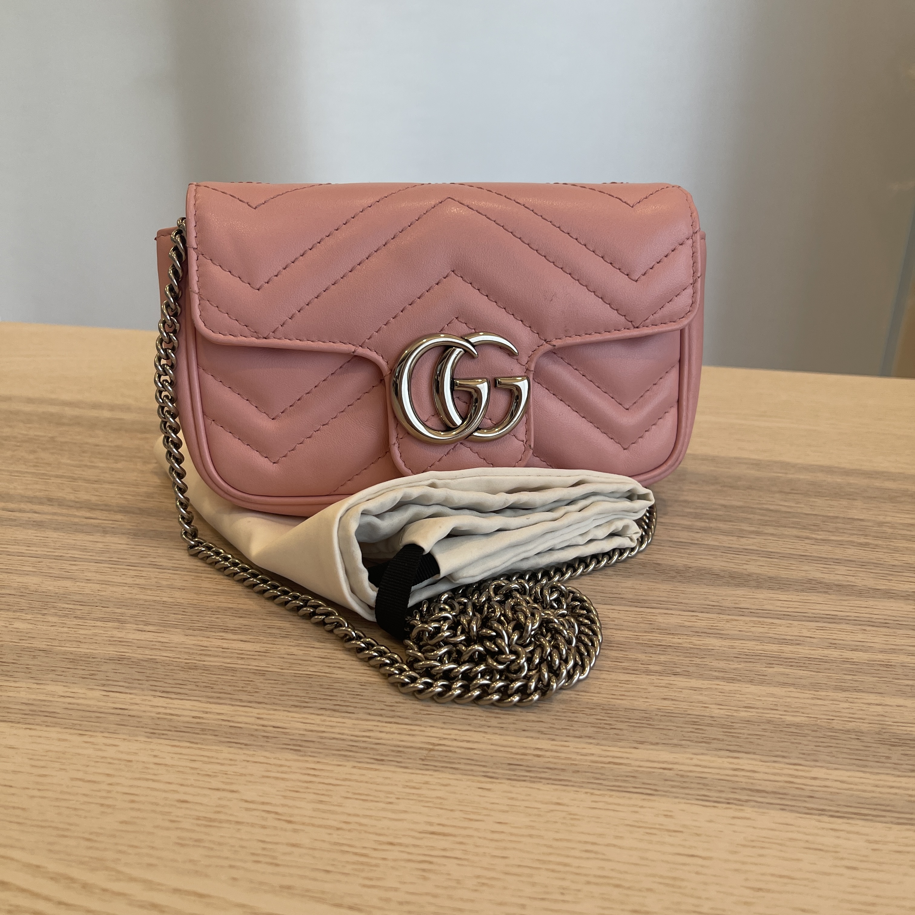 Gucci Calfskin Matelasse Super Mini GG Marmont Pink