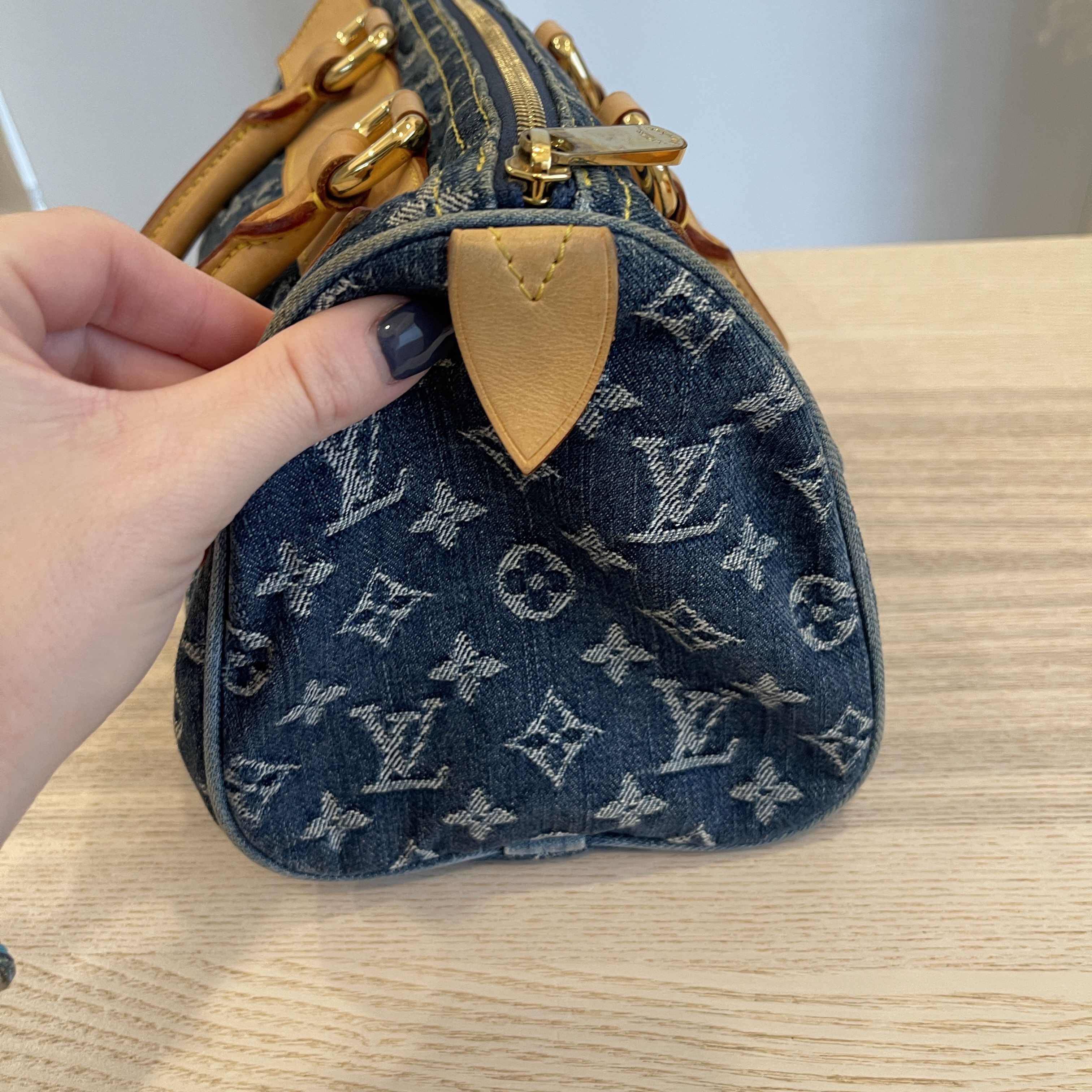 Auth Louis Vuitton Monogram Denim Neo Speedy M95019 Women's Handbag Blue