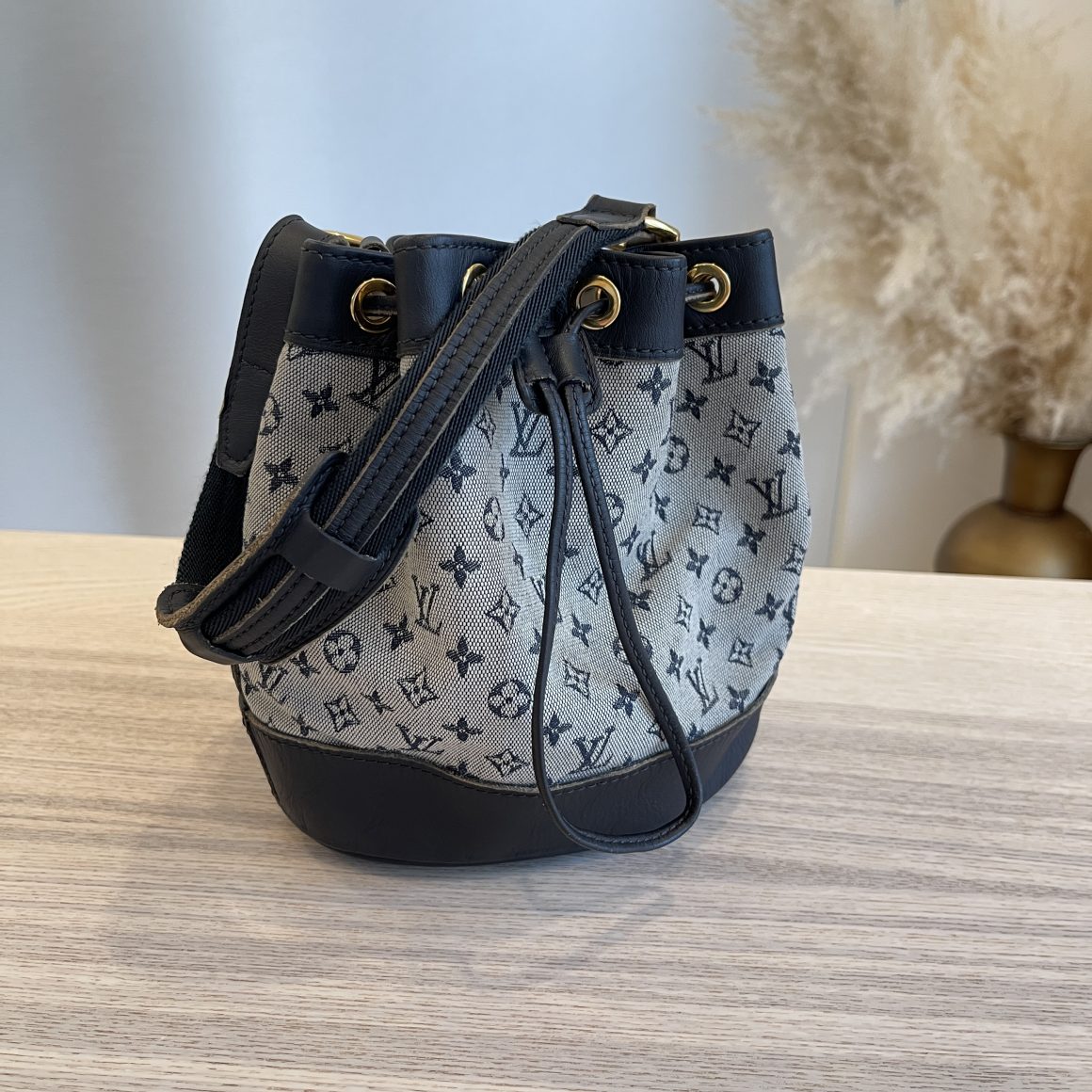Louis Vuitton Drawstring Bag Noelie Monogram Mini Lin Blue in  Canvas/Leather with Gold-tone - IT