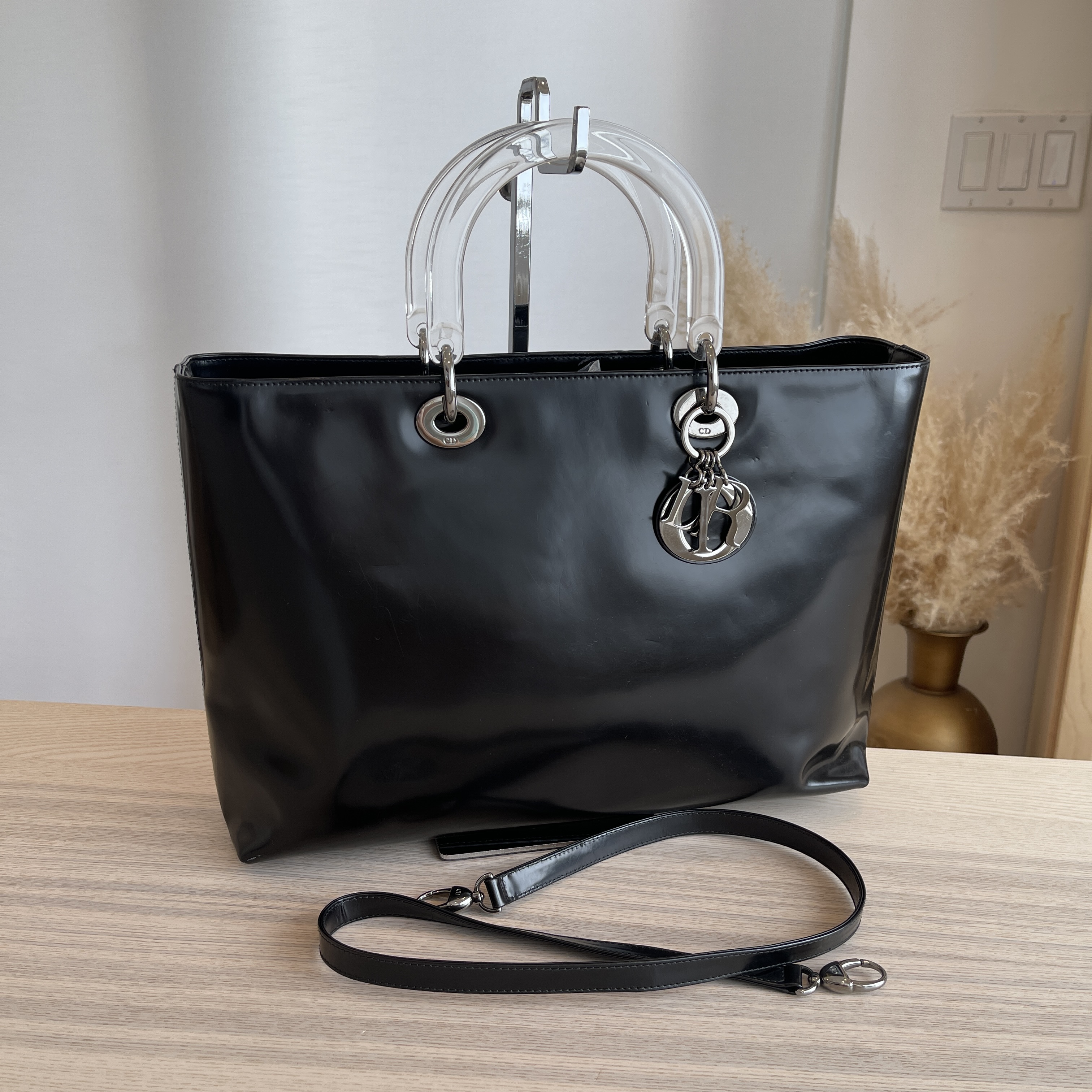 Dior Black Patent Leather Large Lady Dior Tote