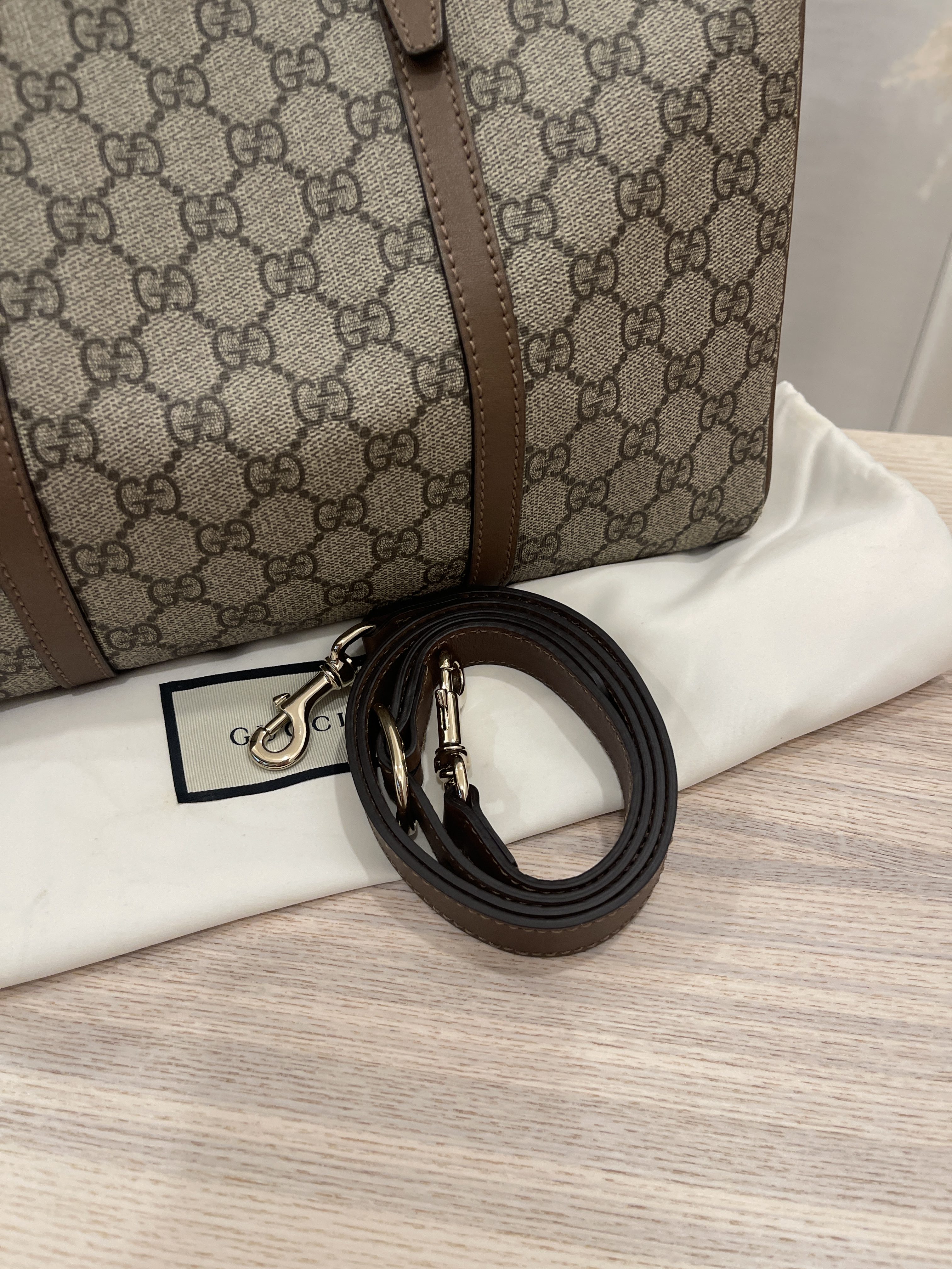 Gucci Convertible Boston Bag Tian Print GG Coated Canvas Small Brown 2292091