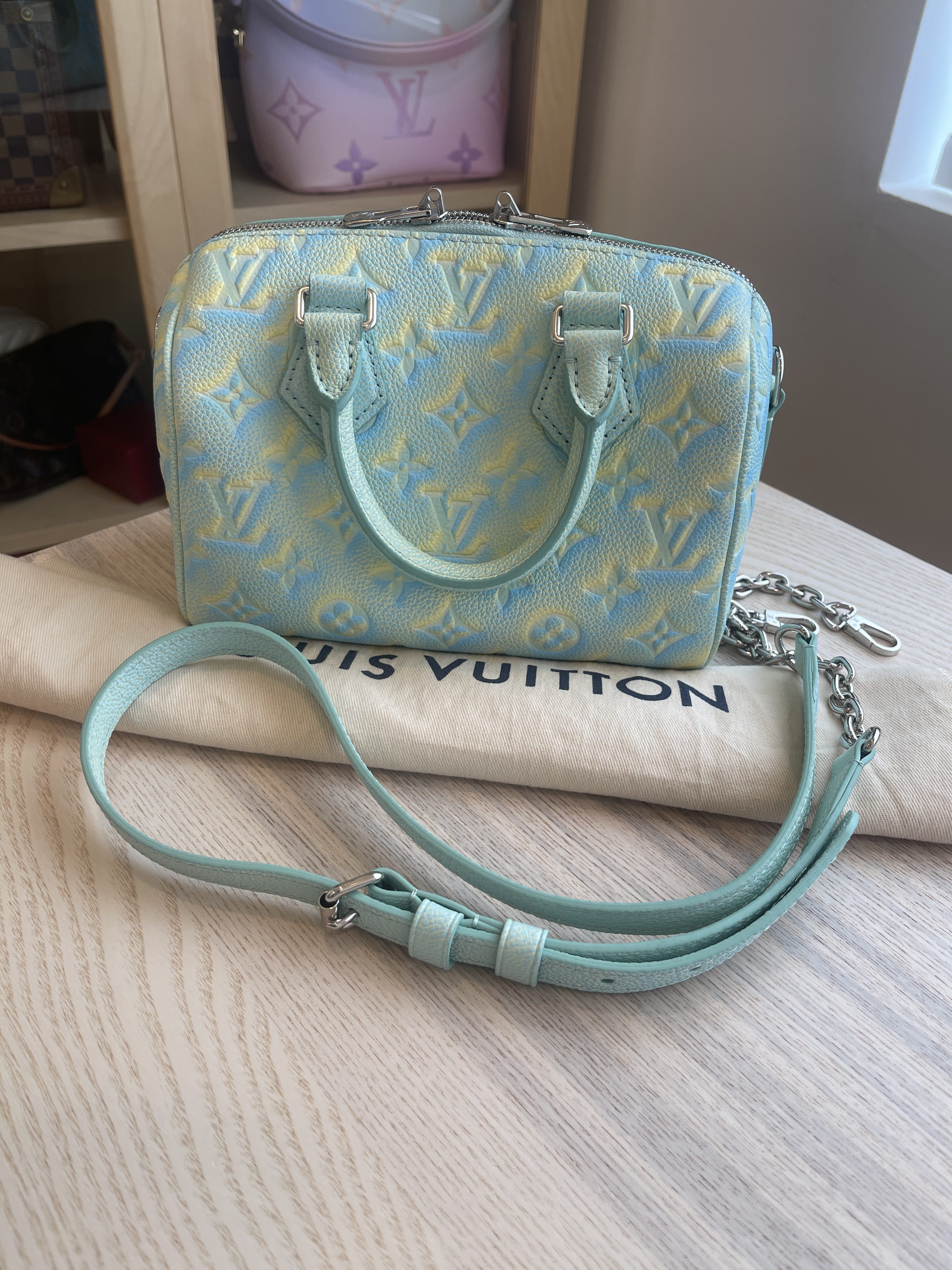 Speedy bandoulière leather handbag Louis Vuitton Turquoise in