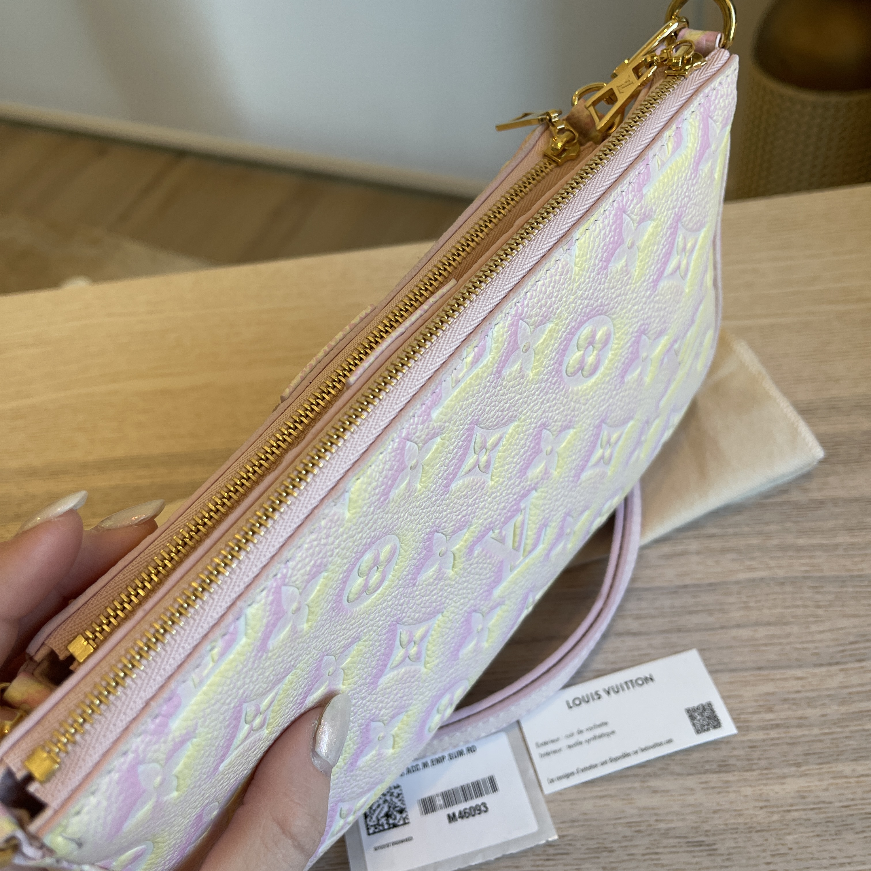 Pre-Owned Louis Vuitton LOUIS VUITTON Pochette Trio Summer Stardust  Collection Mini Pouch Set of 3 Monogram Implant Leather Light Pink/Blue  Yellow/Pink Green M81293 (Like New) 