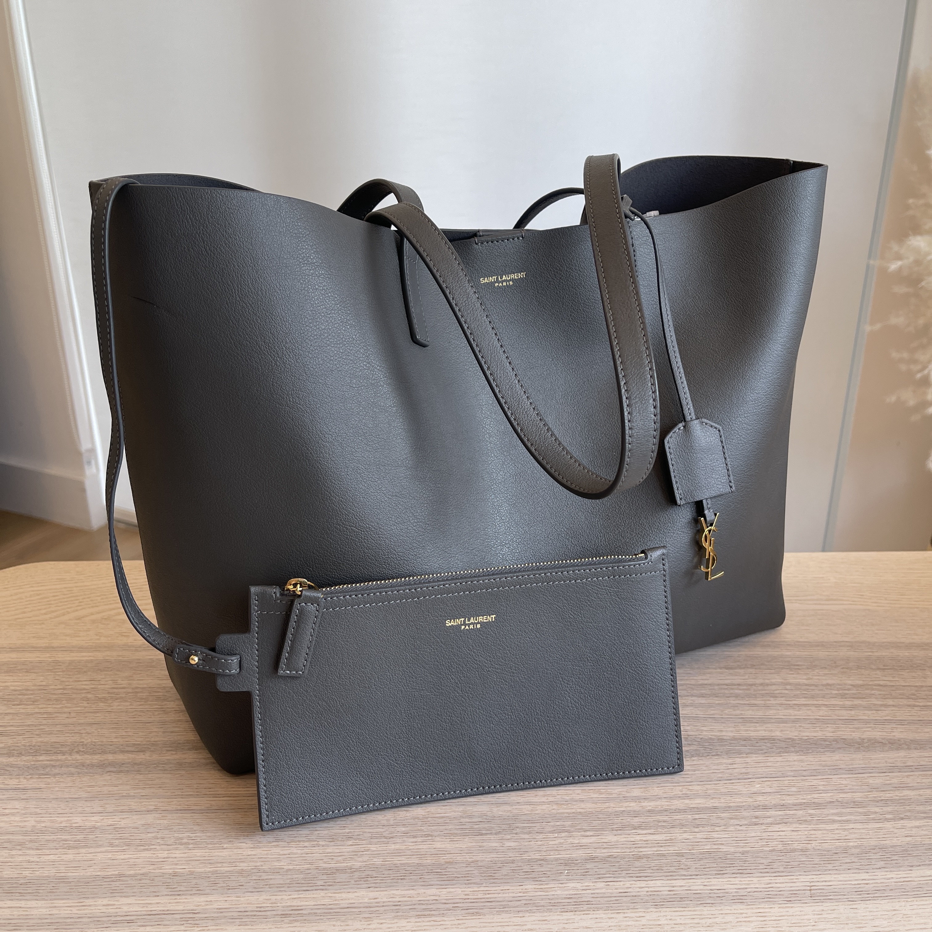 Saint Laurent Reversible East West Shopper Tote Studded Leather and Suede  at 1stDibs