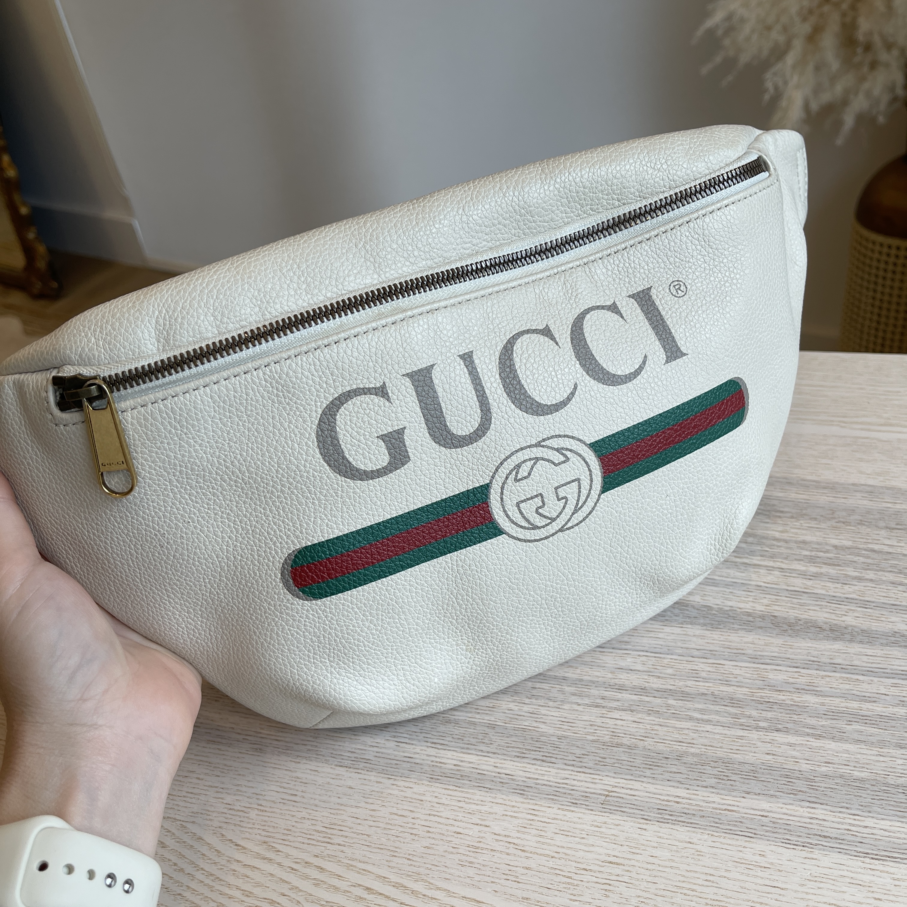 Gucci Grained Calfskin Large Logo Belt Bag Off White - A World Of