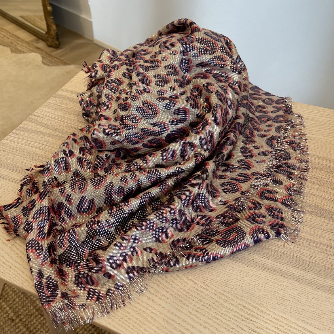 Louis Vuitton Leopard Silk and Brown Fox Fur Stole Scarf - Yoogi's Closet