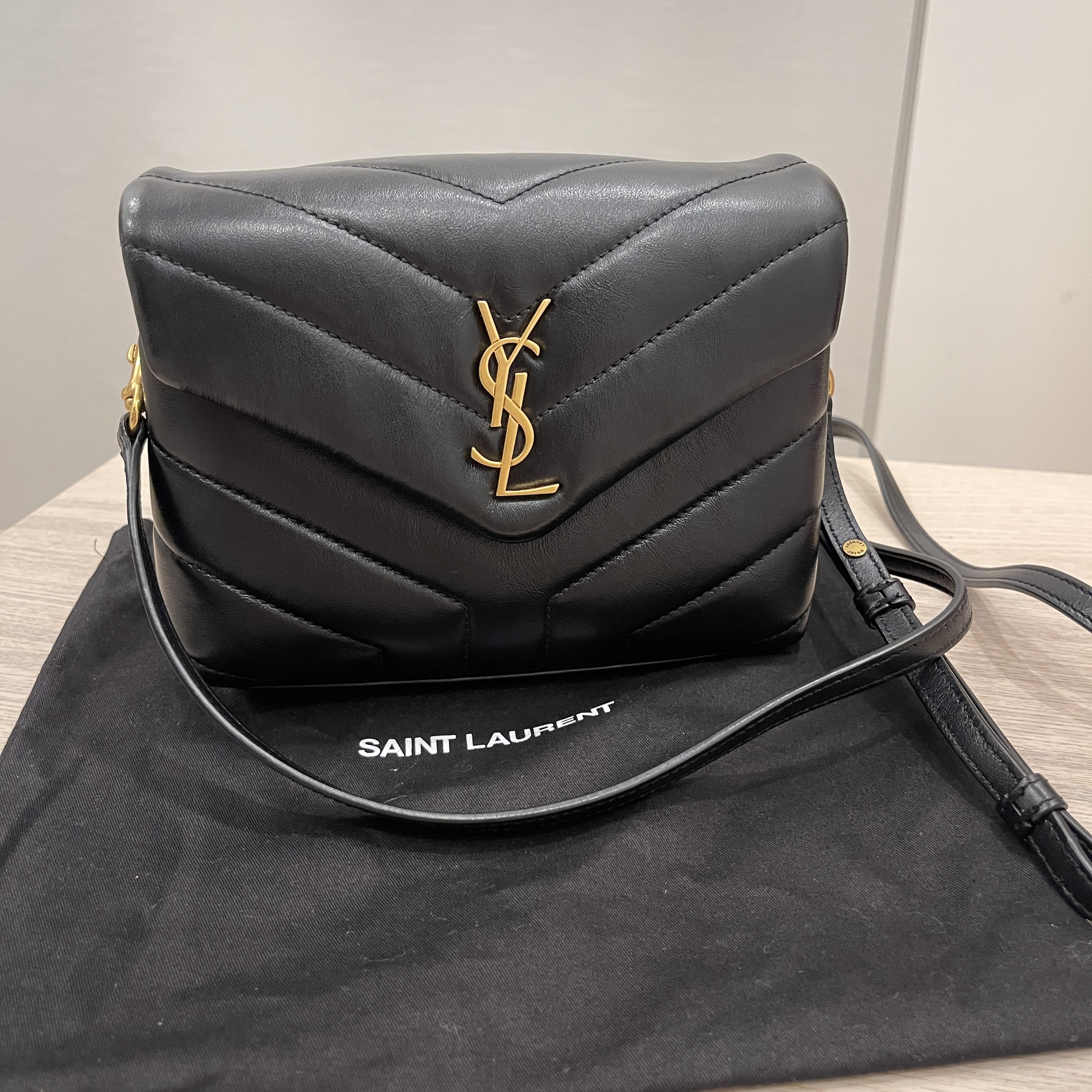 Saint Laurent Calfskin Y Quilted Monogram Toy Loulou Satchel Black Silver  hardware