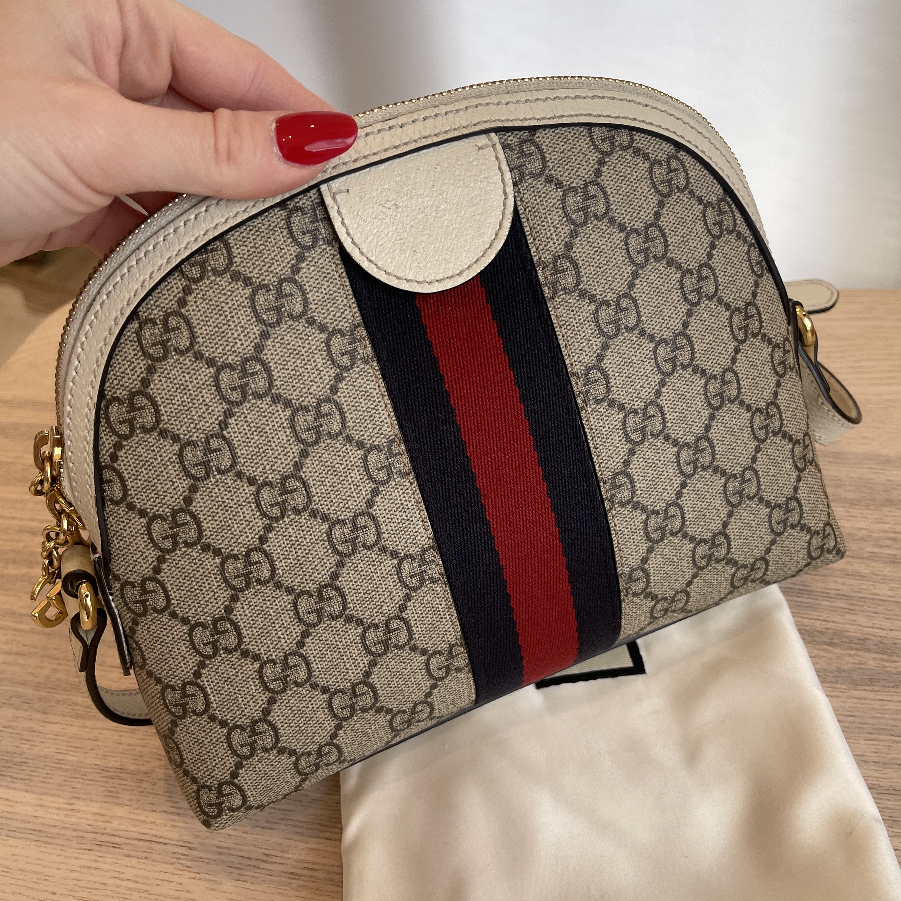 Gucci GG Supreme Monogram Web Small Ophidia Dome Shoulder Bag