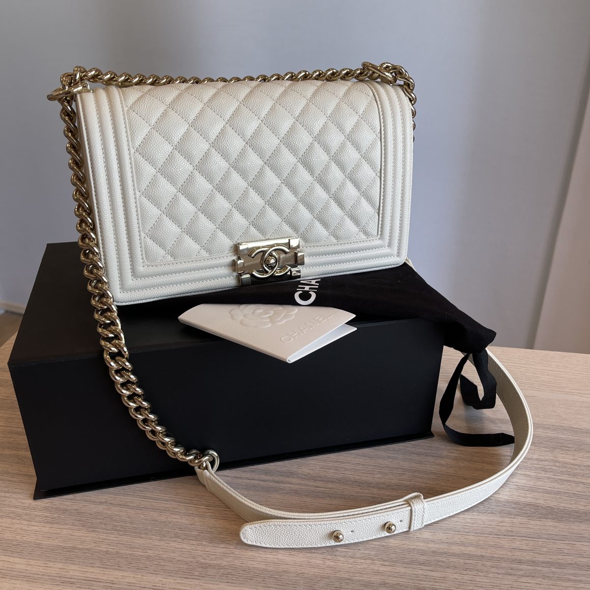 White chanel boy bag gold hardware new arrivals