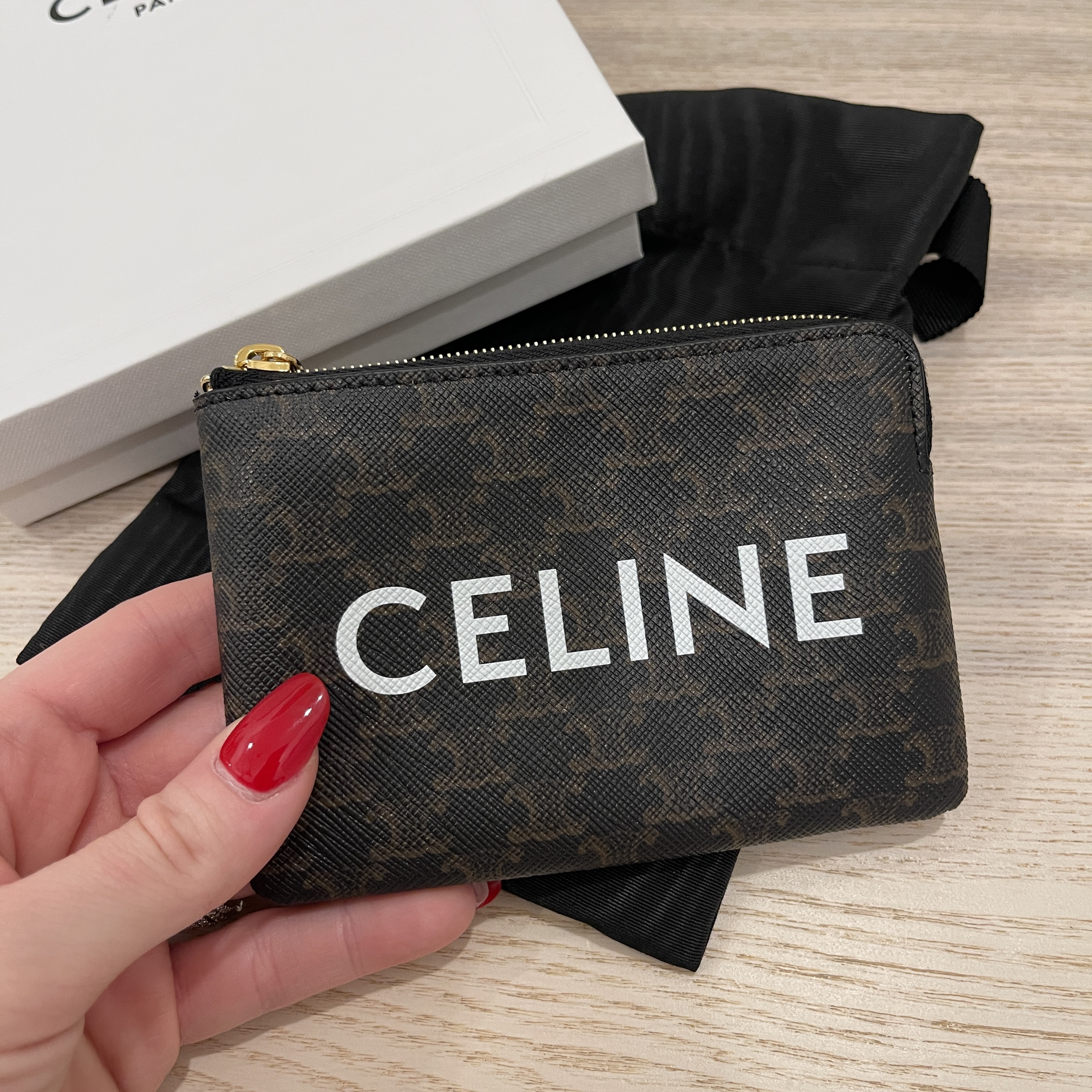 Authentic Celine Triomphe Canvas Coins & Card Pouch, Luxury, Bags