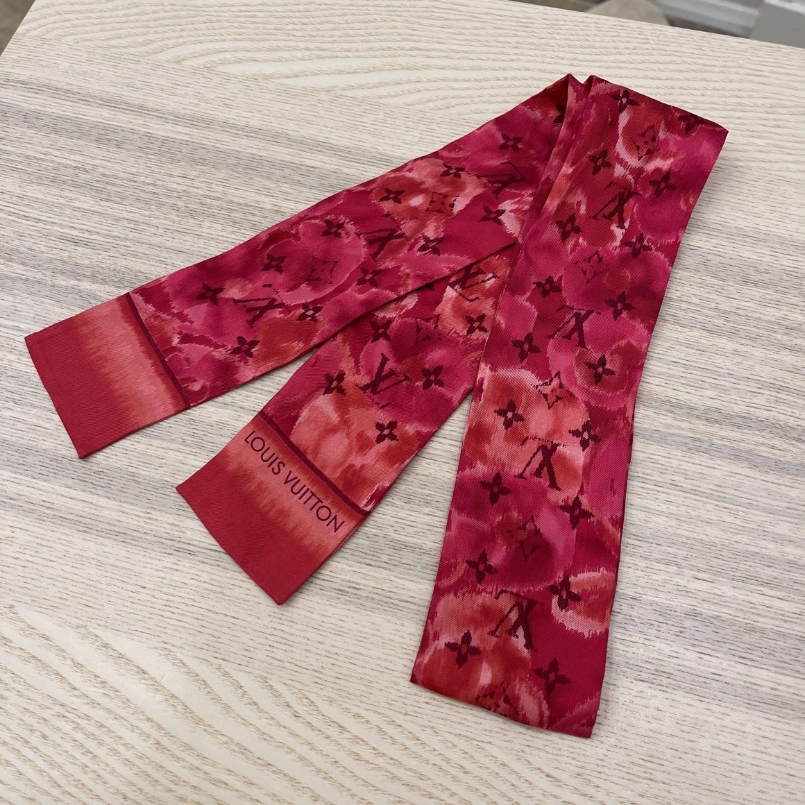 Louis Vuitton Silk Bandeau Scarf Ikat Indian Rose