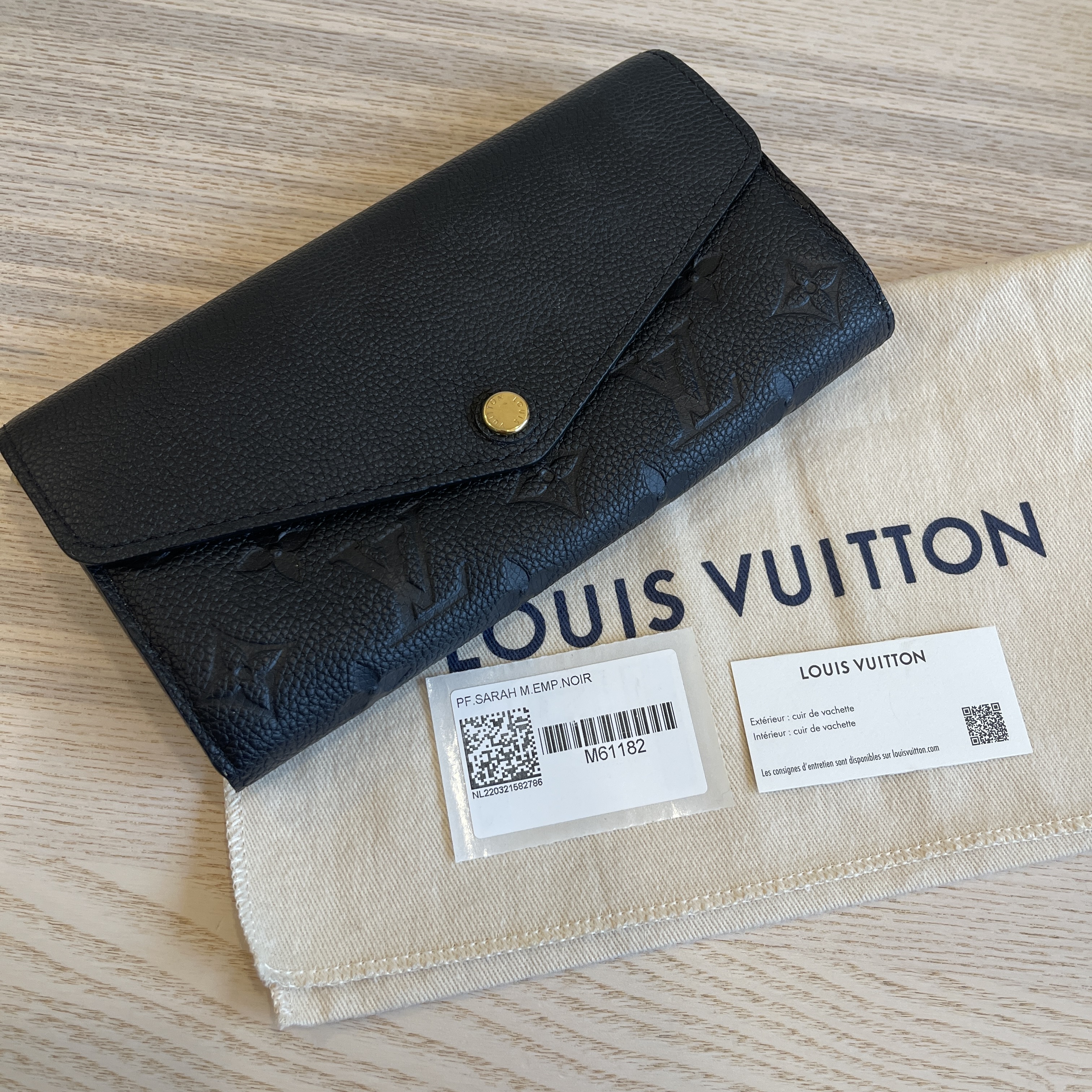 LOUIS VUITTON Sarah Wallet Monogram Empreinte Leather Black M61182 