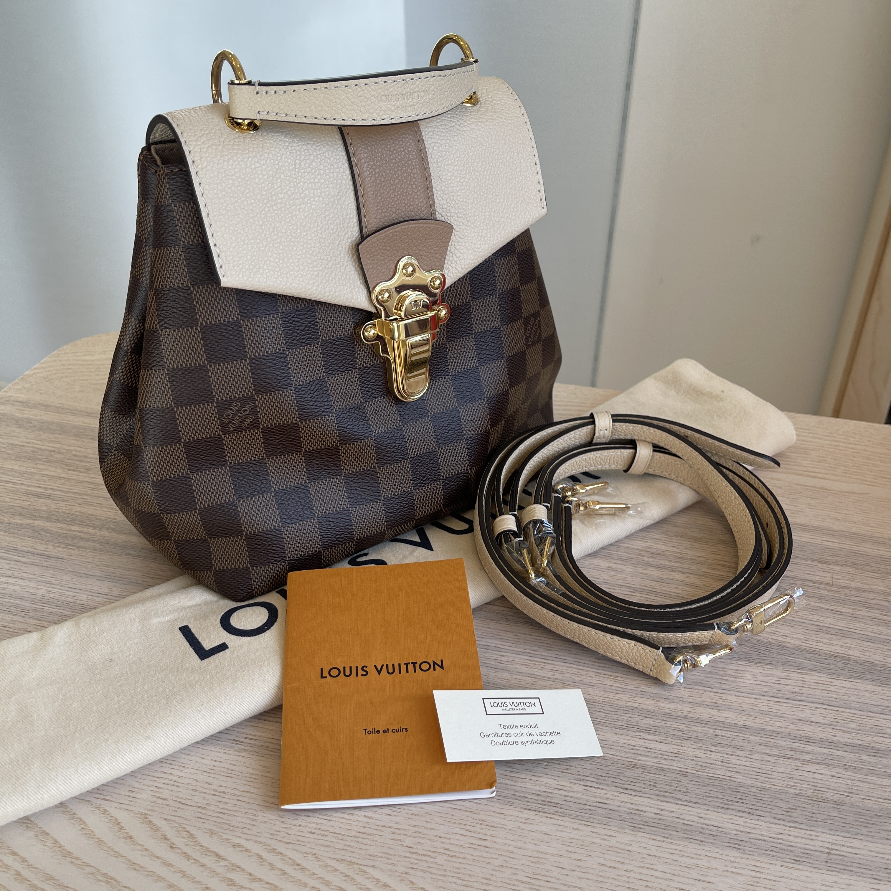 Louis Vuitton, Bags, Louis Vuitton Clapton Backpack Cream Leather And  Damier Ebene